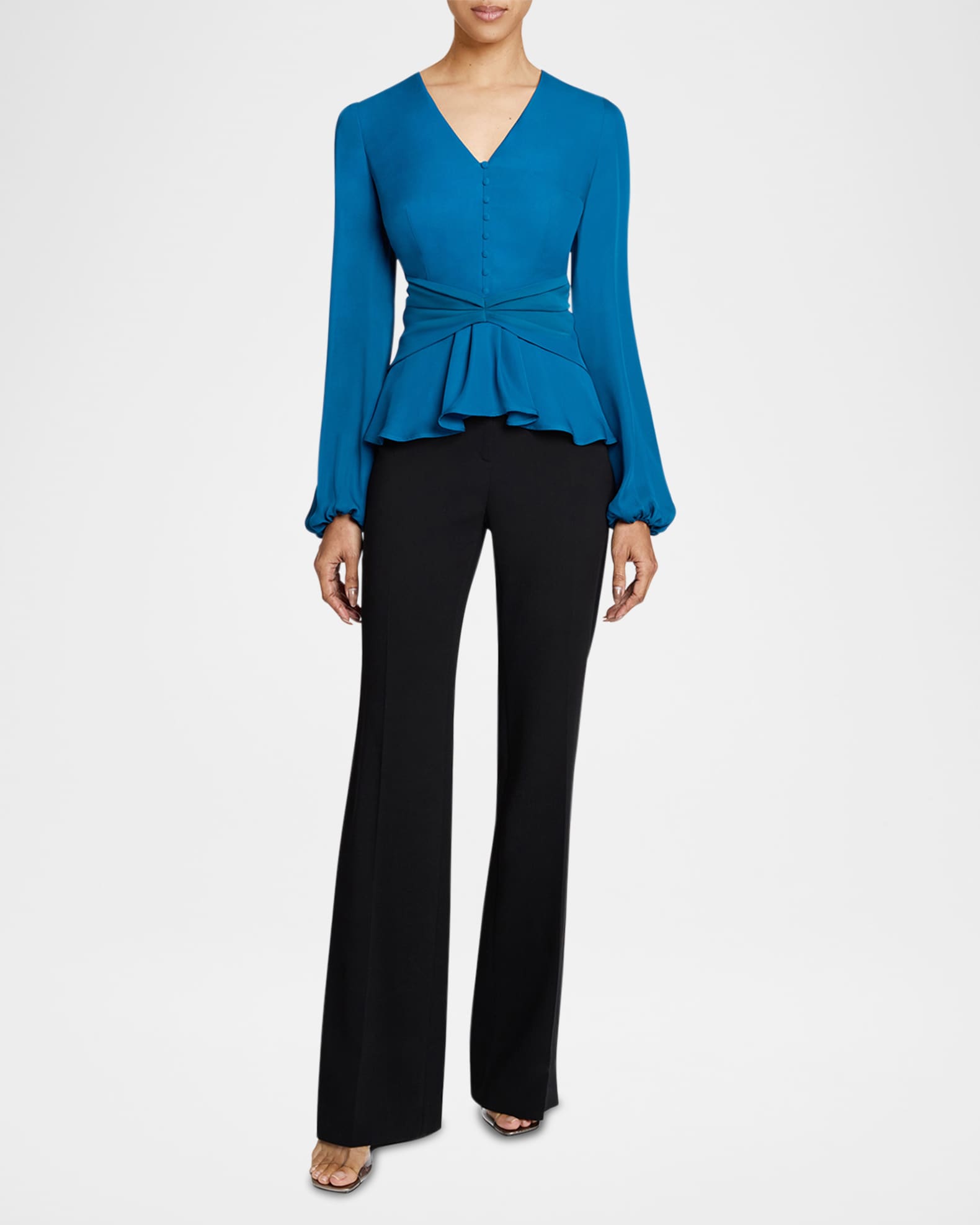 Cinched-Waist Silk Georgette Blouse 1