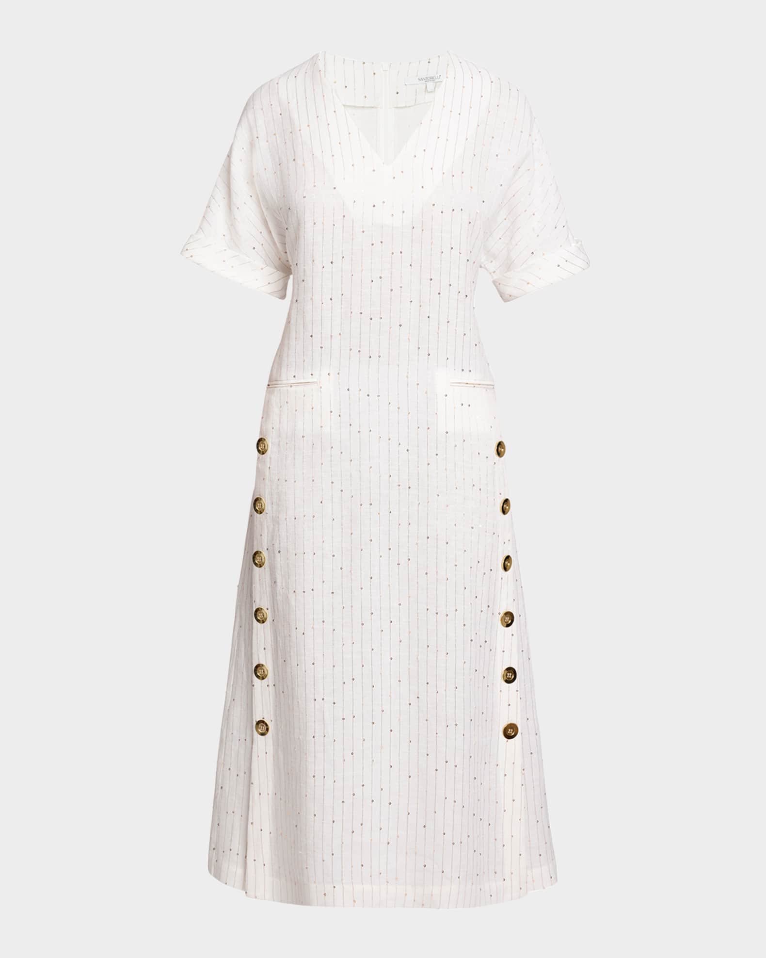 Serafina Sequin-Embroidered Midi Dress 0