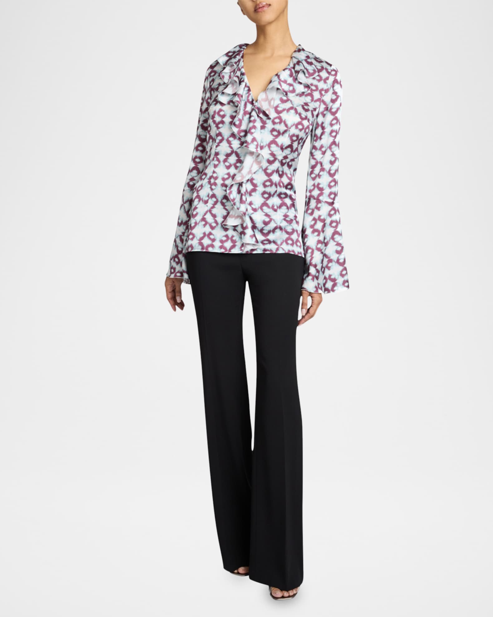 Sydney Abstract-Print Ruffled Blouse  1