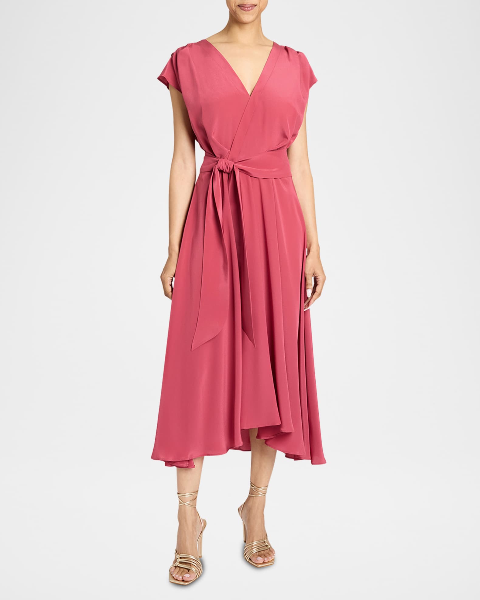 Talia Faux-Wrap Silk Crepe De Chine Midi Dress 1