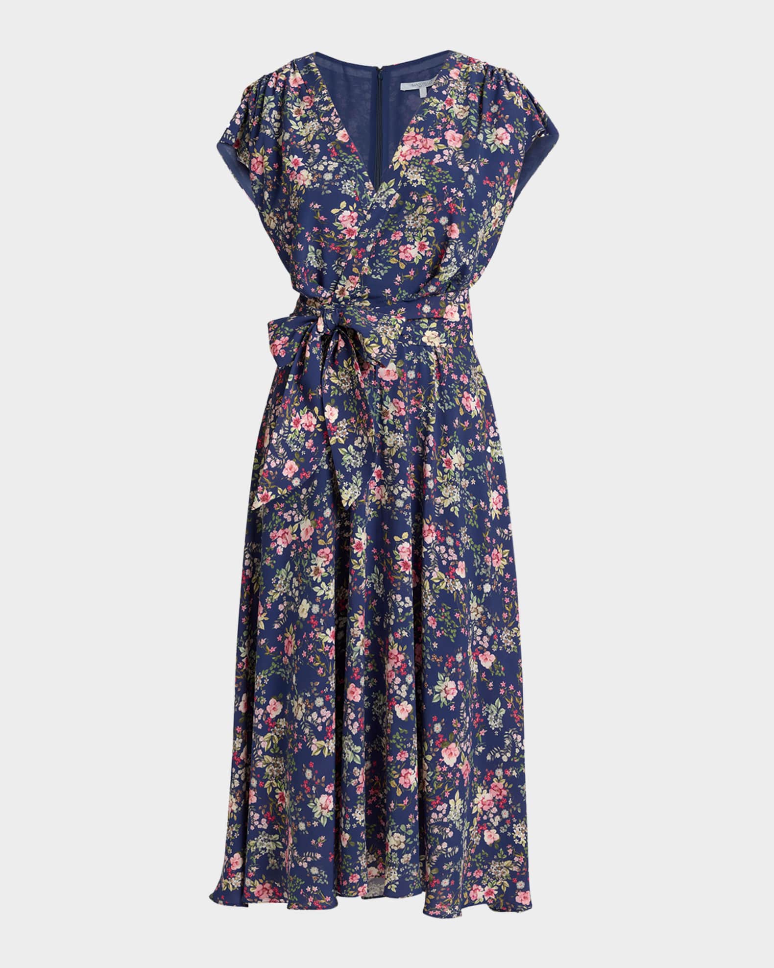 Talia Faux-Wrap Lightweight Stretch Midi Dress 0