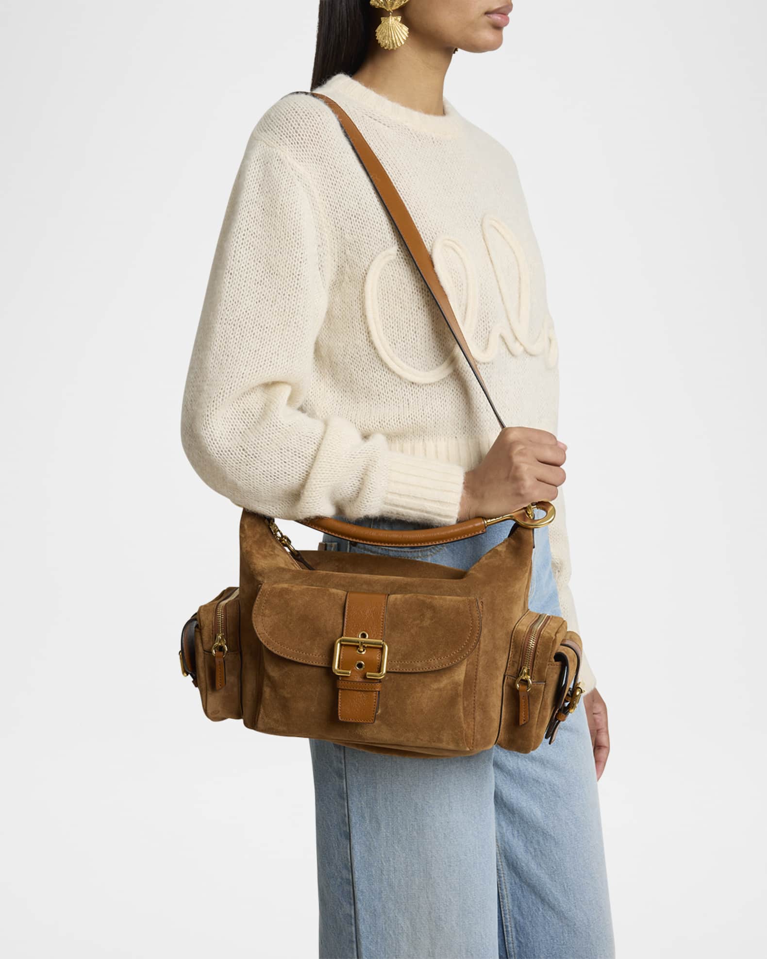 Medium Camera Shoulder Bag in Suede  1