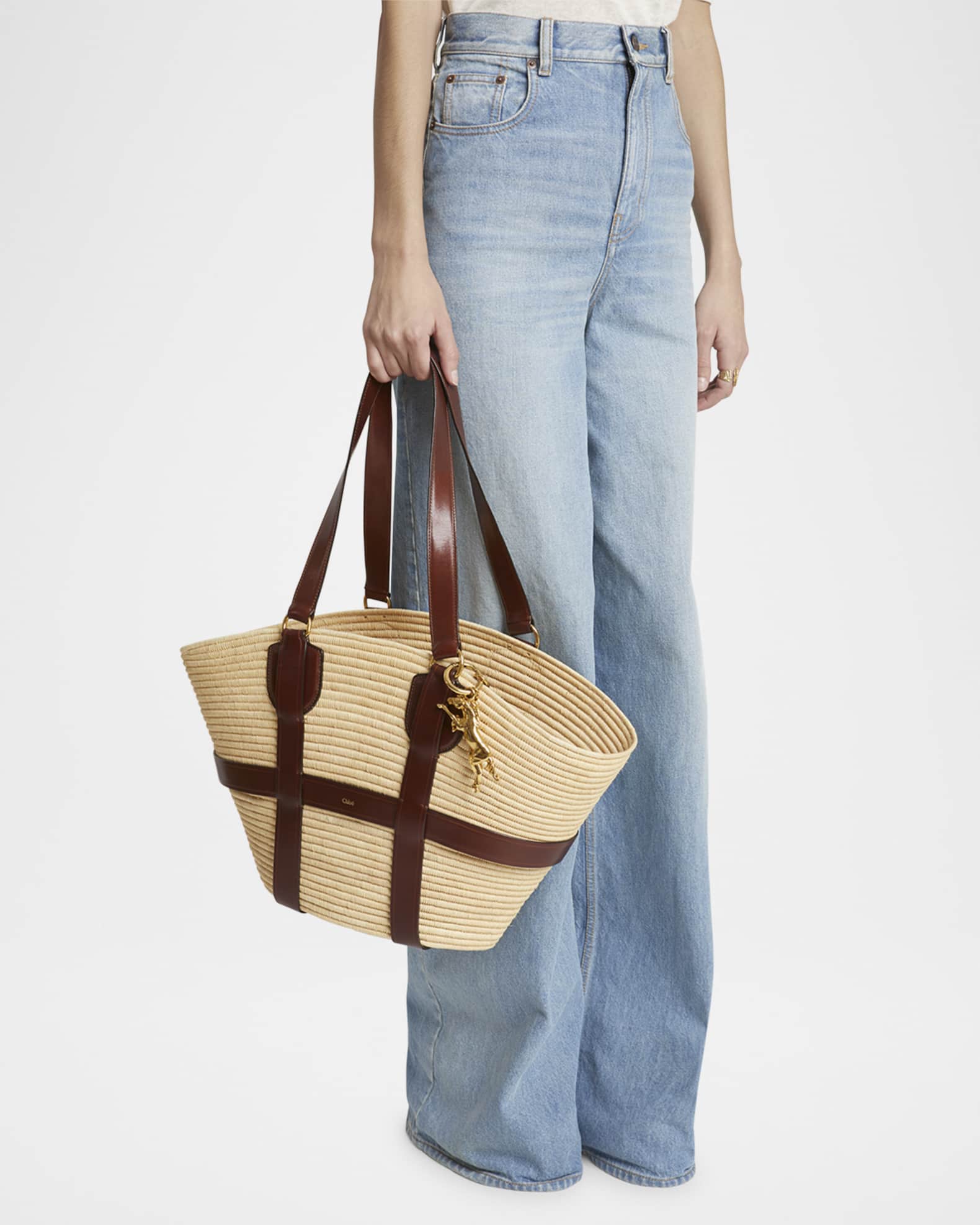 【Chloe】LARGE BASKET KERALA◆CH25US744P12 Chloe Kerala Large Basket Tote Bag in Fabric and Leather