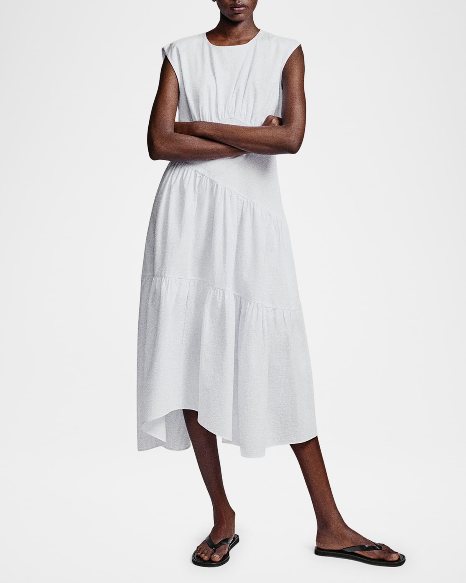 The Seersucker Gathered Seam Midi Dress 1