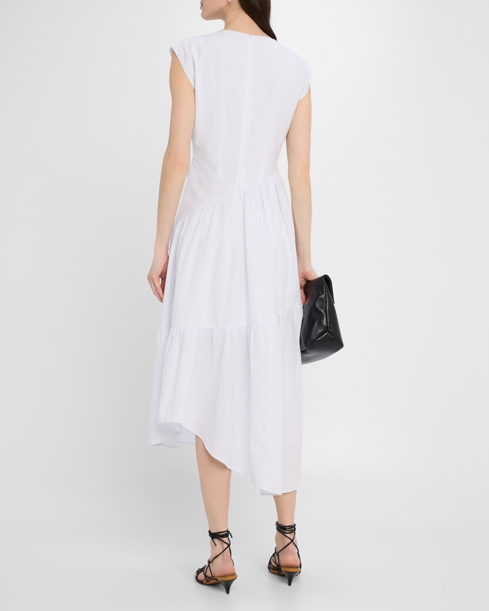 The Seersucker Gathered Seam Midi Dress