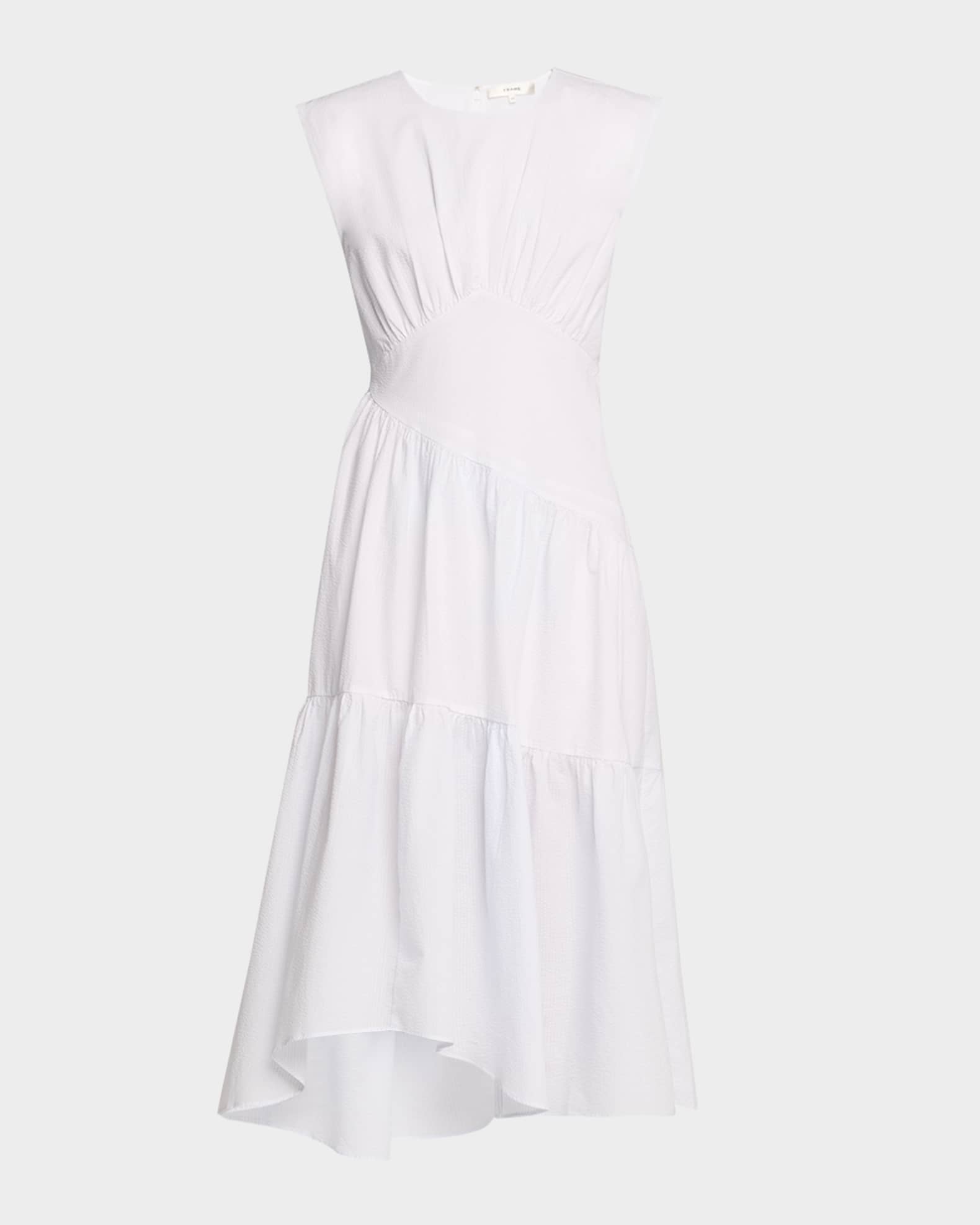 The Seersucker Gathered Seam Midi Dress 0