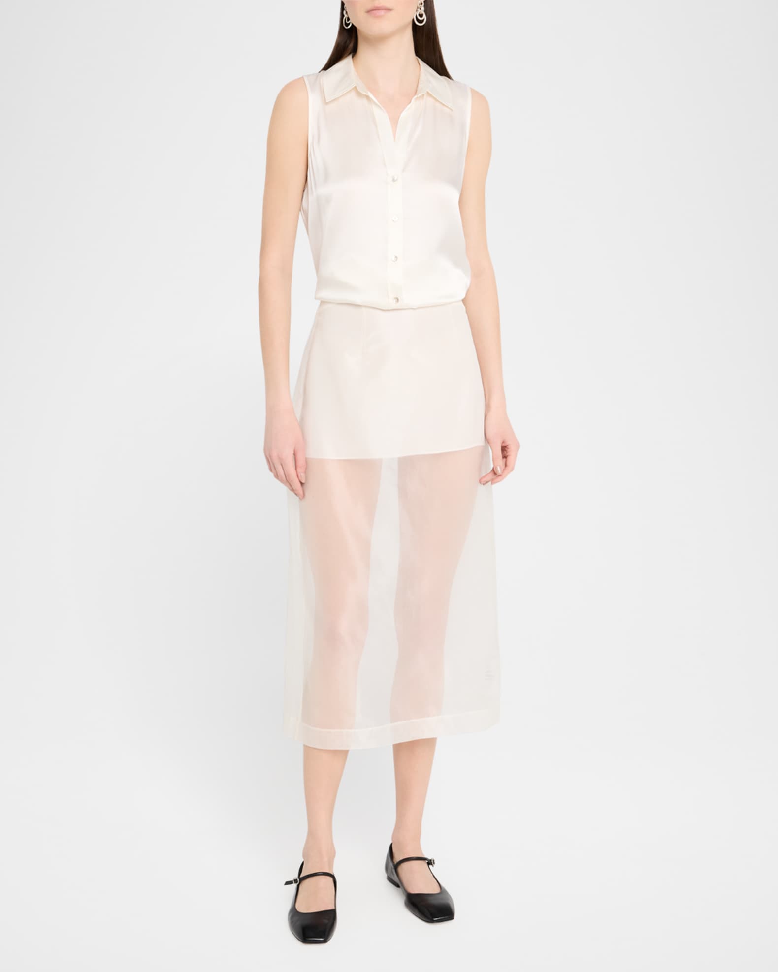 【送料&関税込】SportMax White Organza Album1234 Skirt Akris Long Organza Overlay Silk Double-Face Skirt - Bergdorf