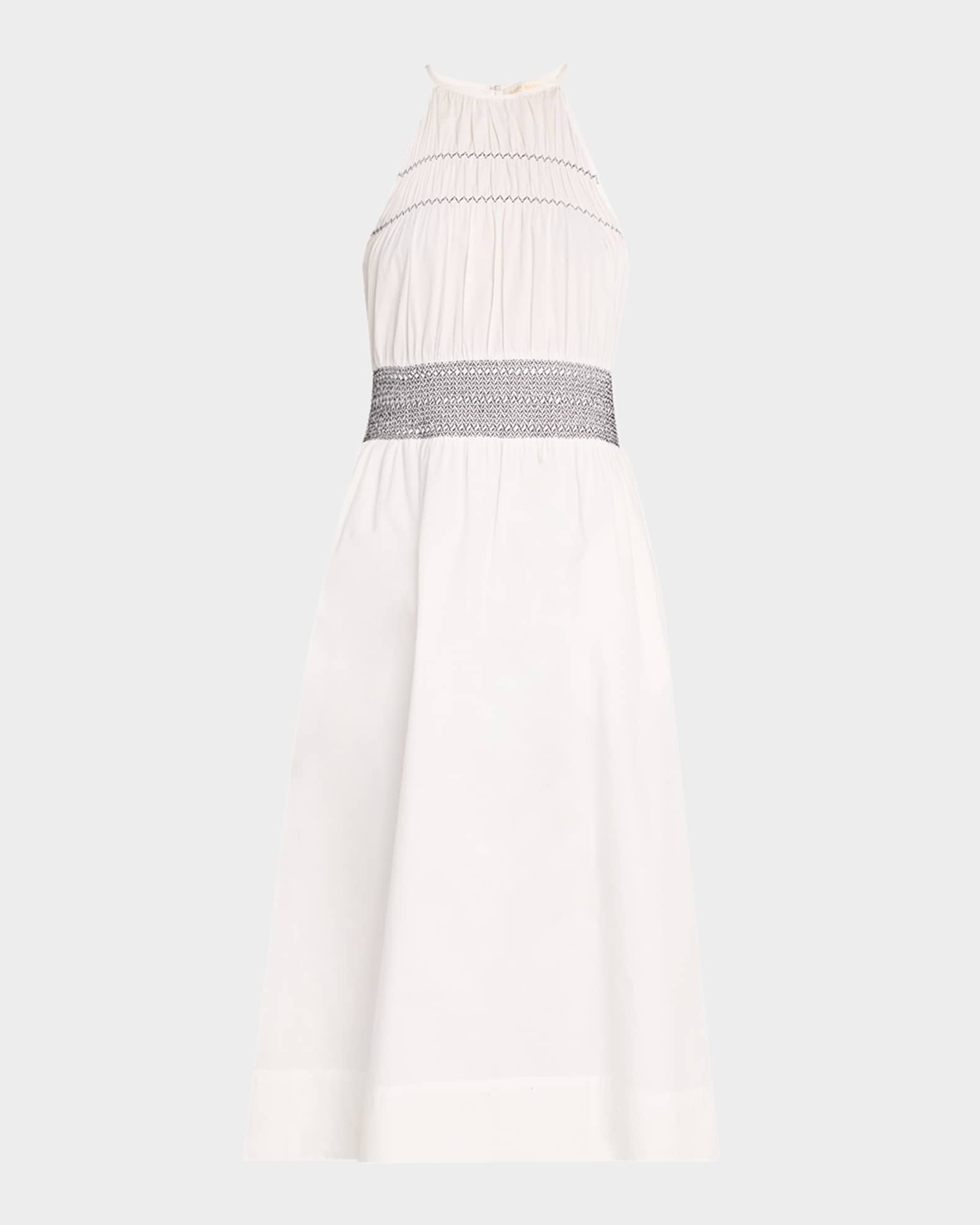 Ramy Brook Melanie Smocked Cotton Poplin Midi Dress in White - XS