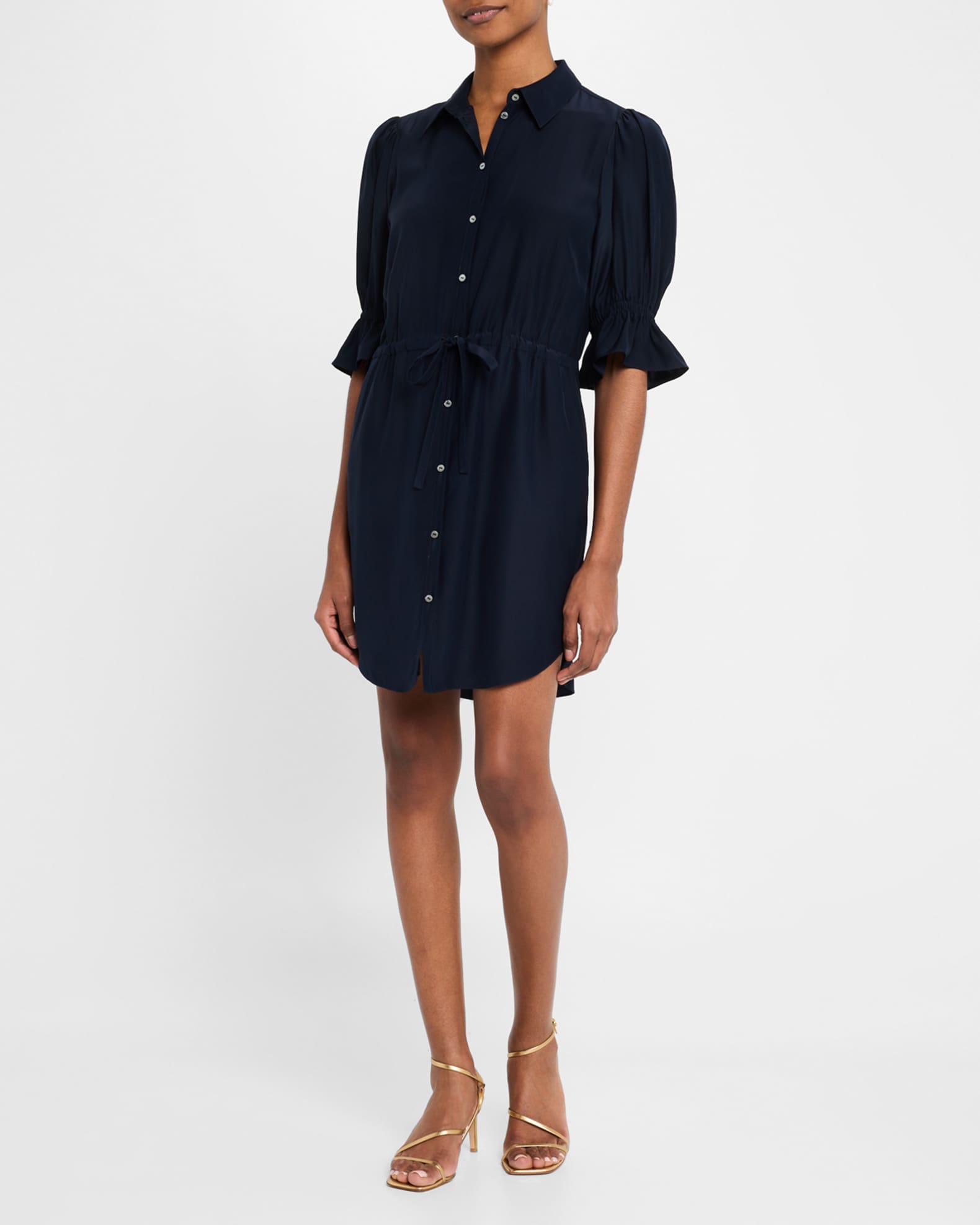 Fiona Silk Puff-Sleeve Shirtdress  1