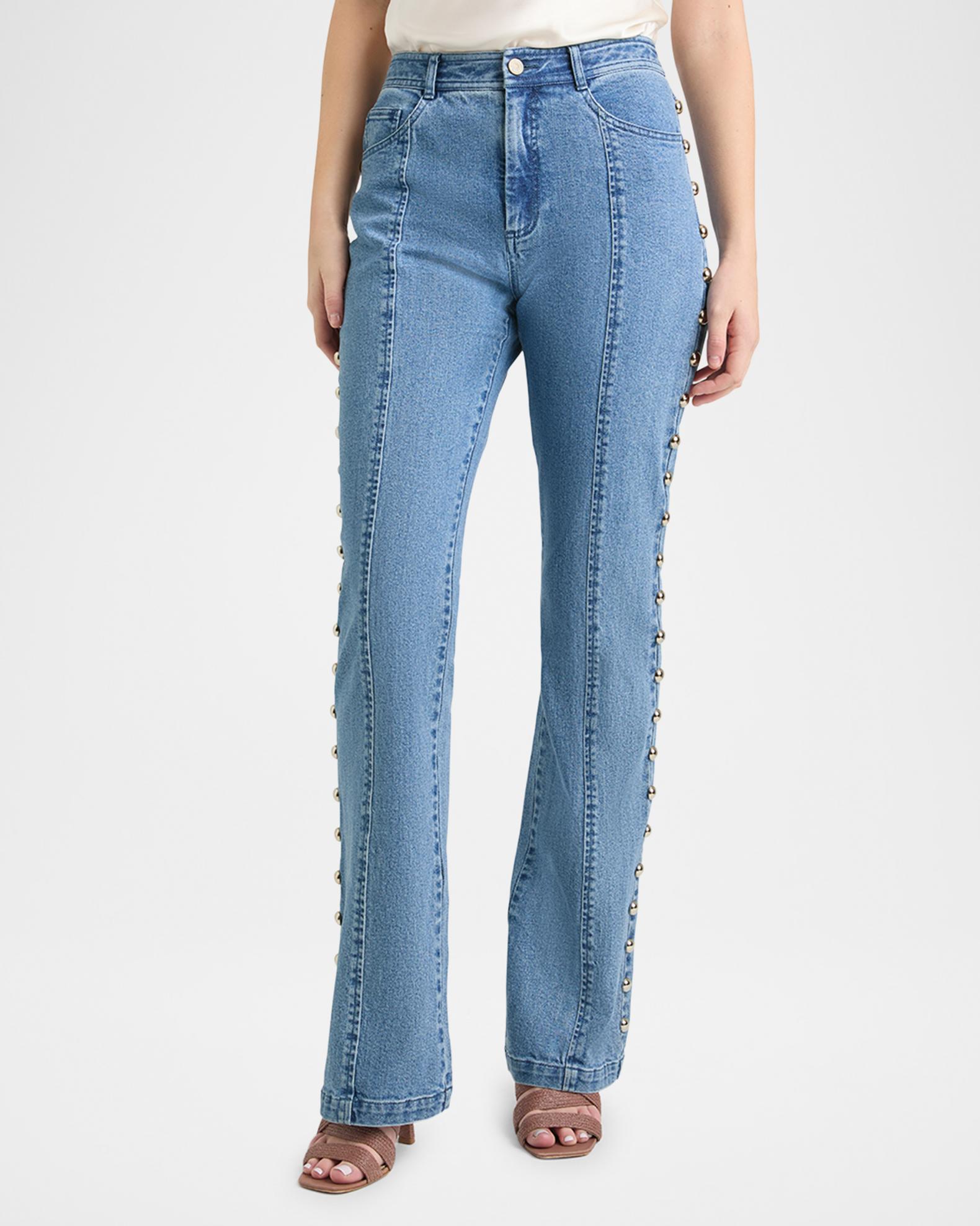 Cinq a Sept Shailene Studded Flare Jeans | Neiman Marcus