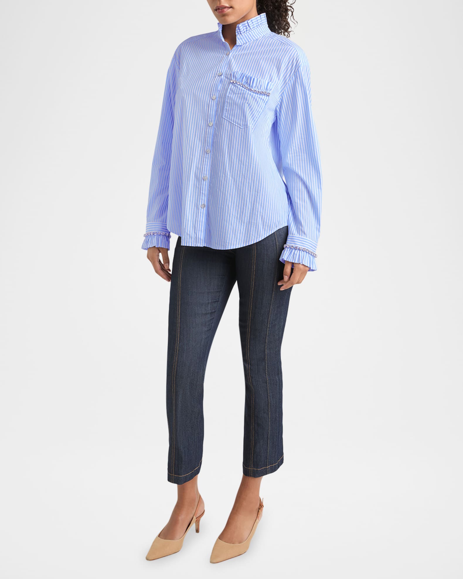 Gerda Pinstripe Embellished Long-Sleeve Top 1