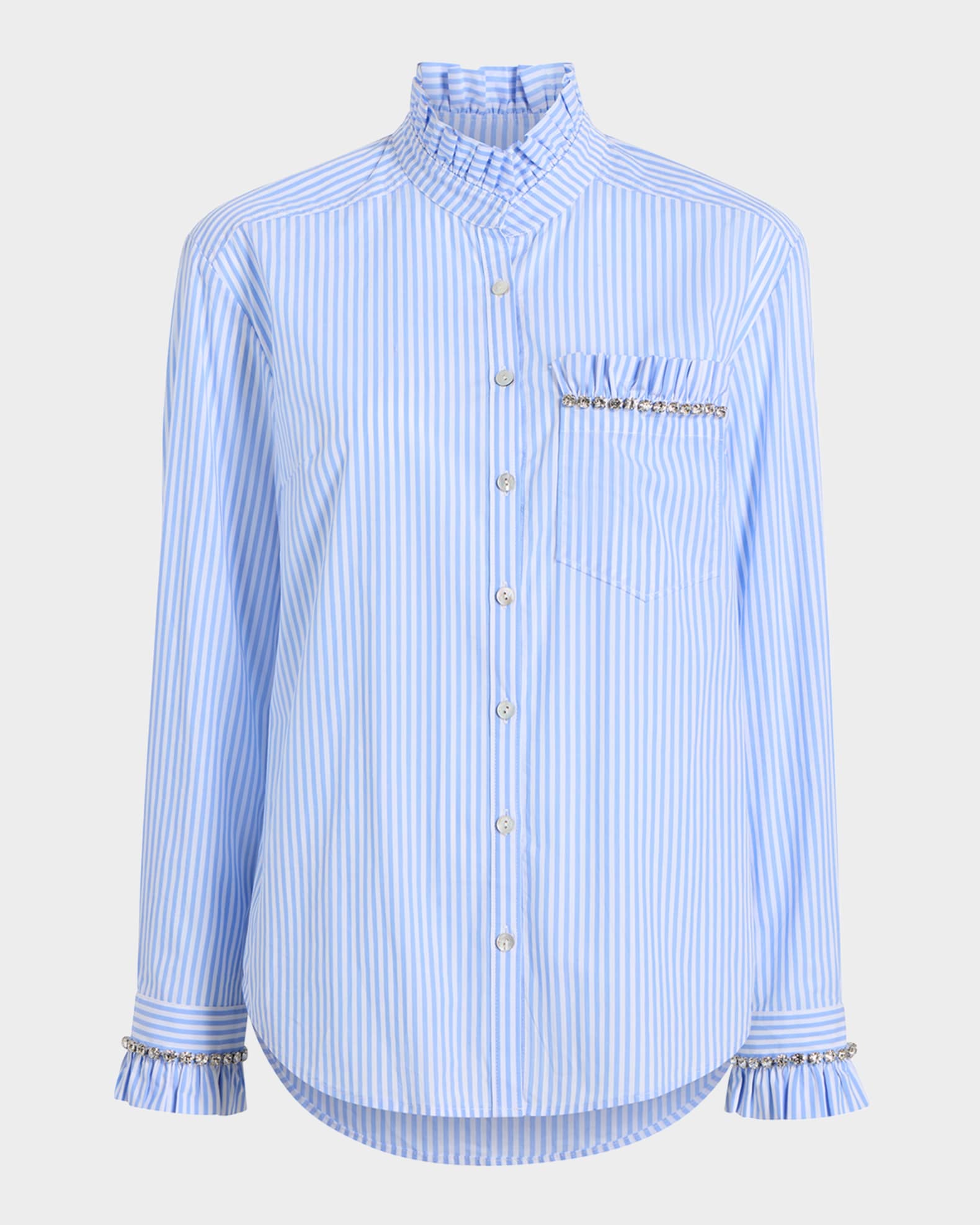 Gerda Pinstripe Embellished Long-Sleeve Top 0