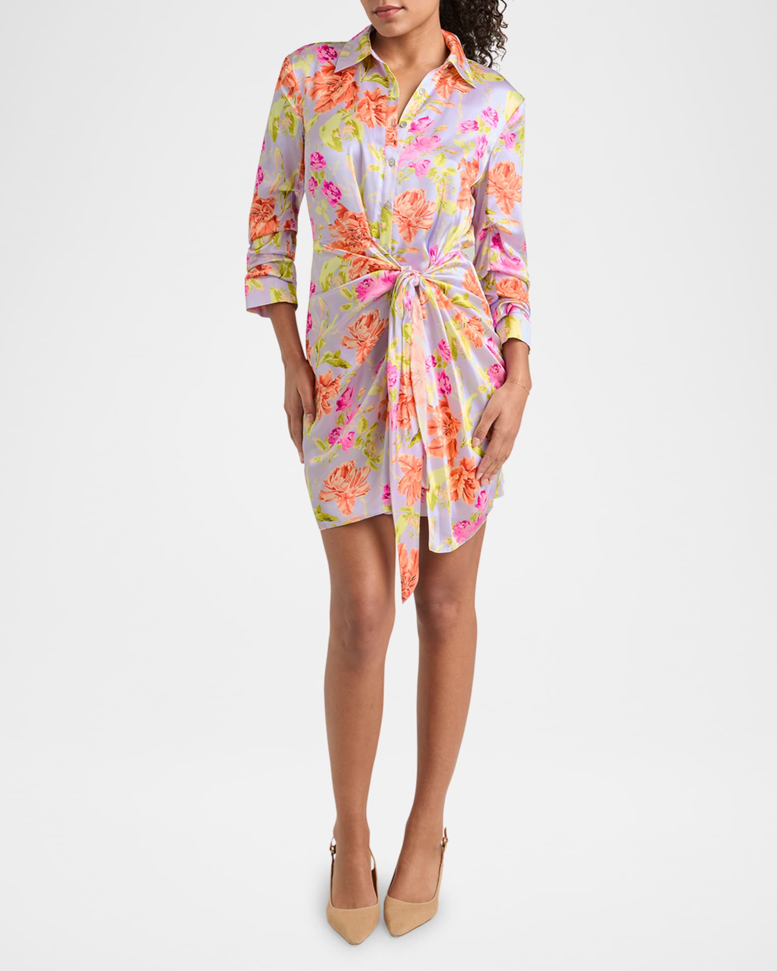 Jacey Floral Self-Tie Shirtdress  1