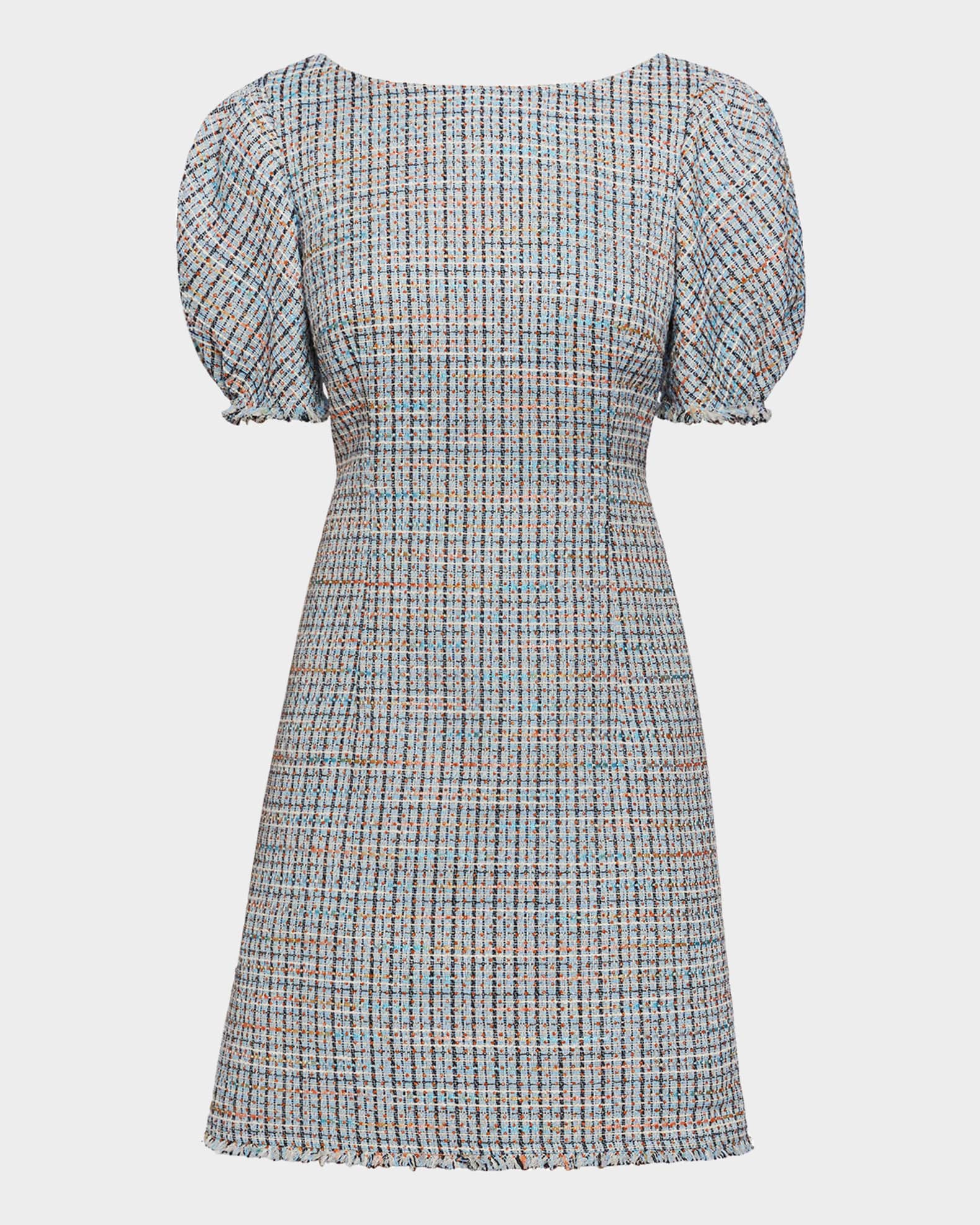 Puff-Sleeve Tweed Dress  0