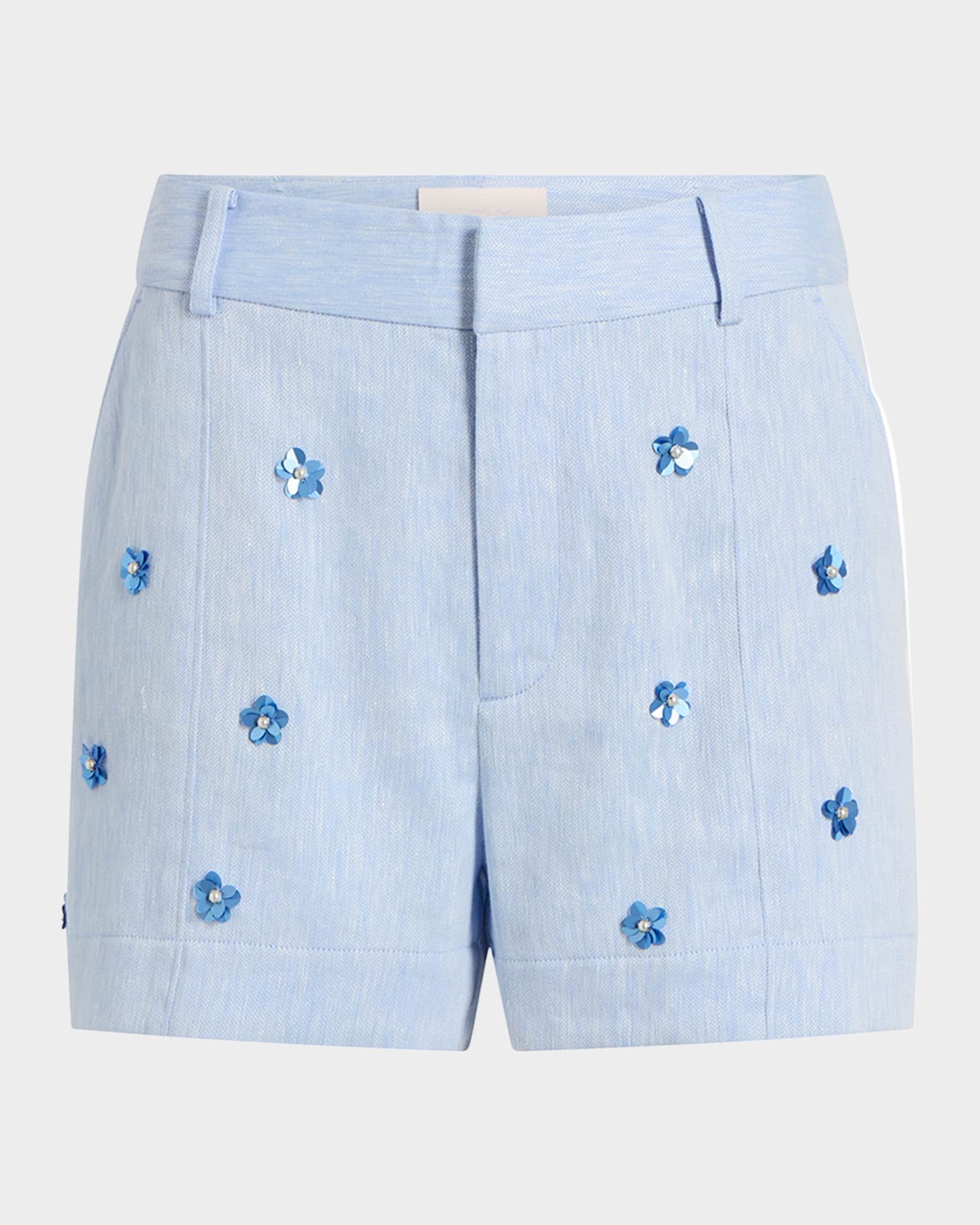 Tora Embellished Linen Suiting Shorts 0