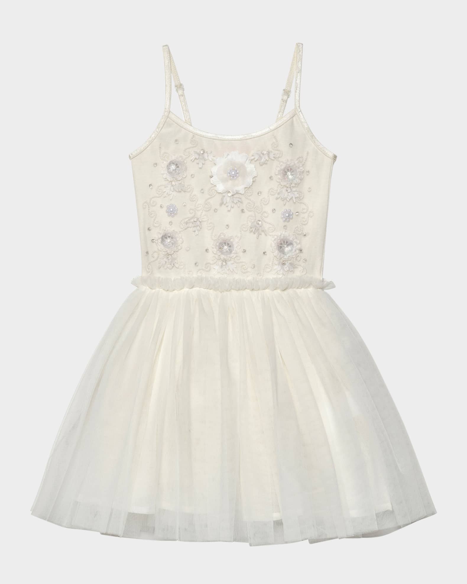 Girl's White Lotus Embellished Tutu Dress, Size 6M-24M 0