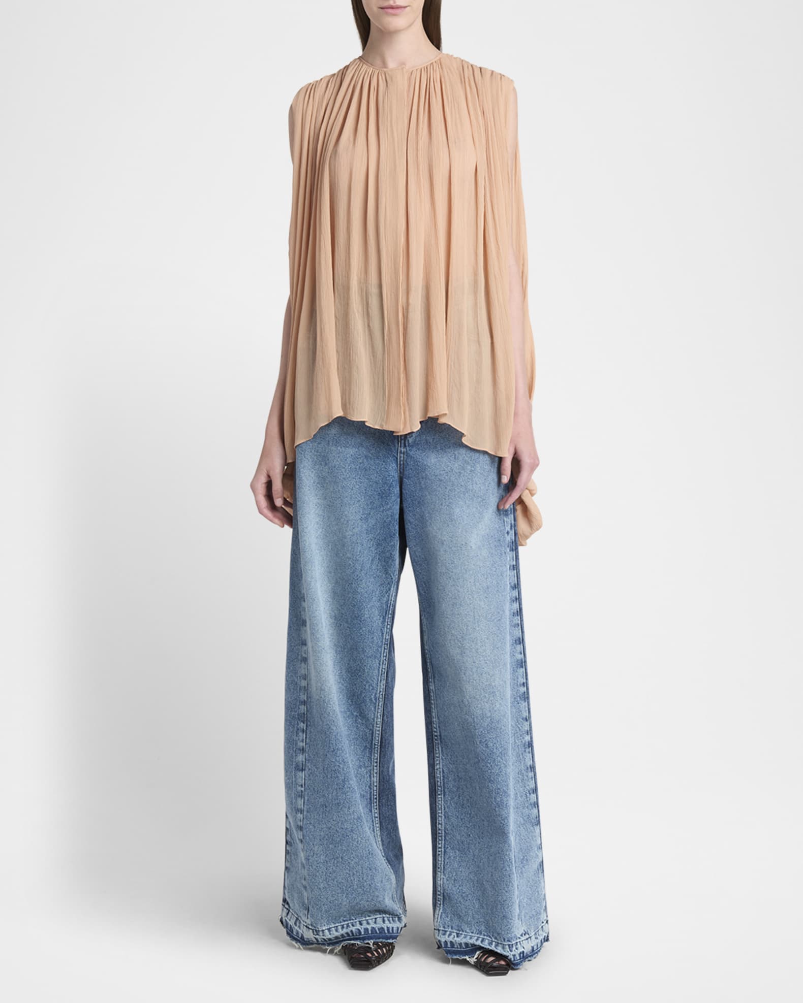 Draped Sheer Chiffon Silk Top 1