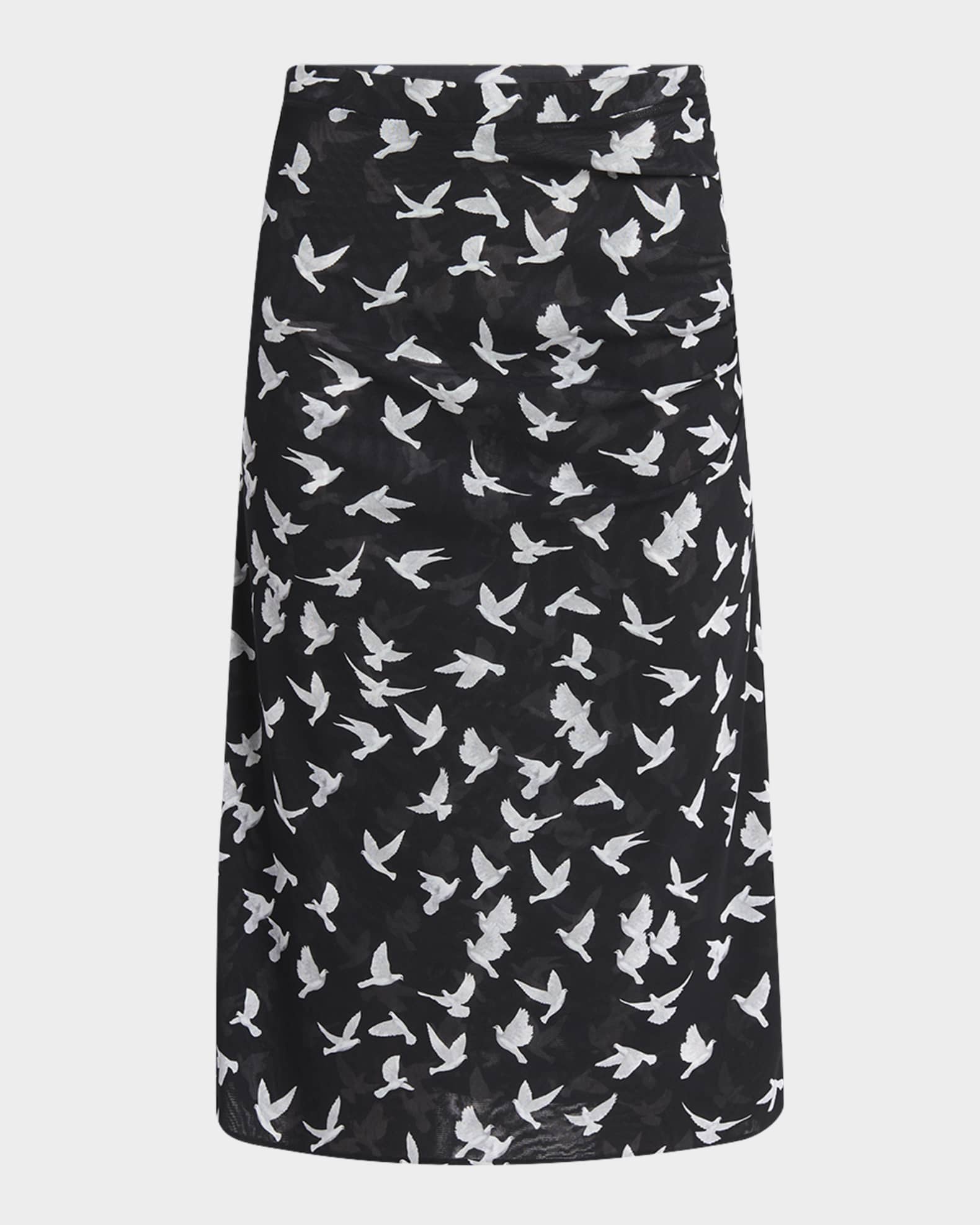 Mesh Flying Bird Haze Ruched Midi Skirt 0
