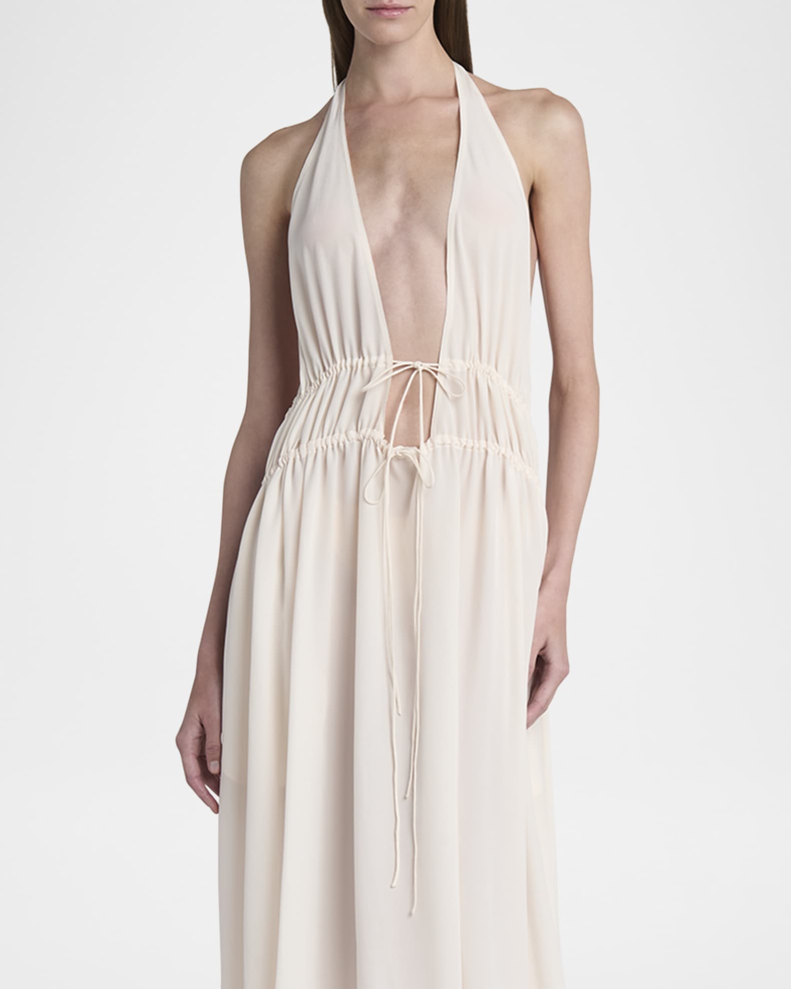 Stella McCartney Plunging Tie Halter Crepe De Chine Maxi Dress
