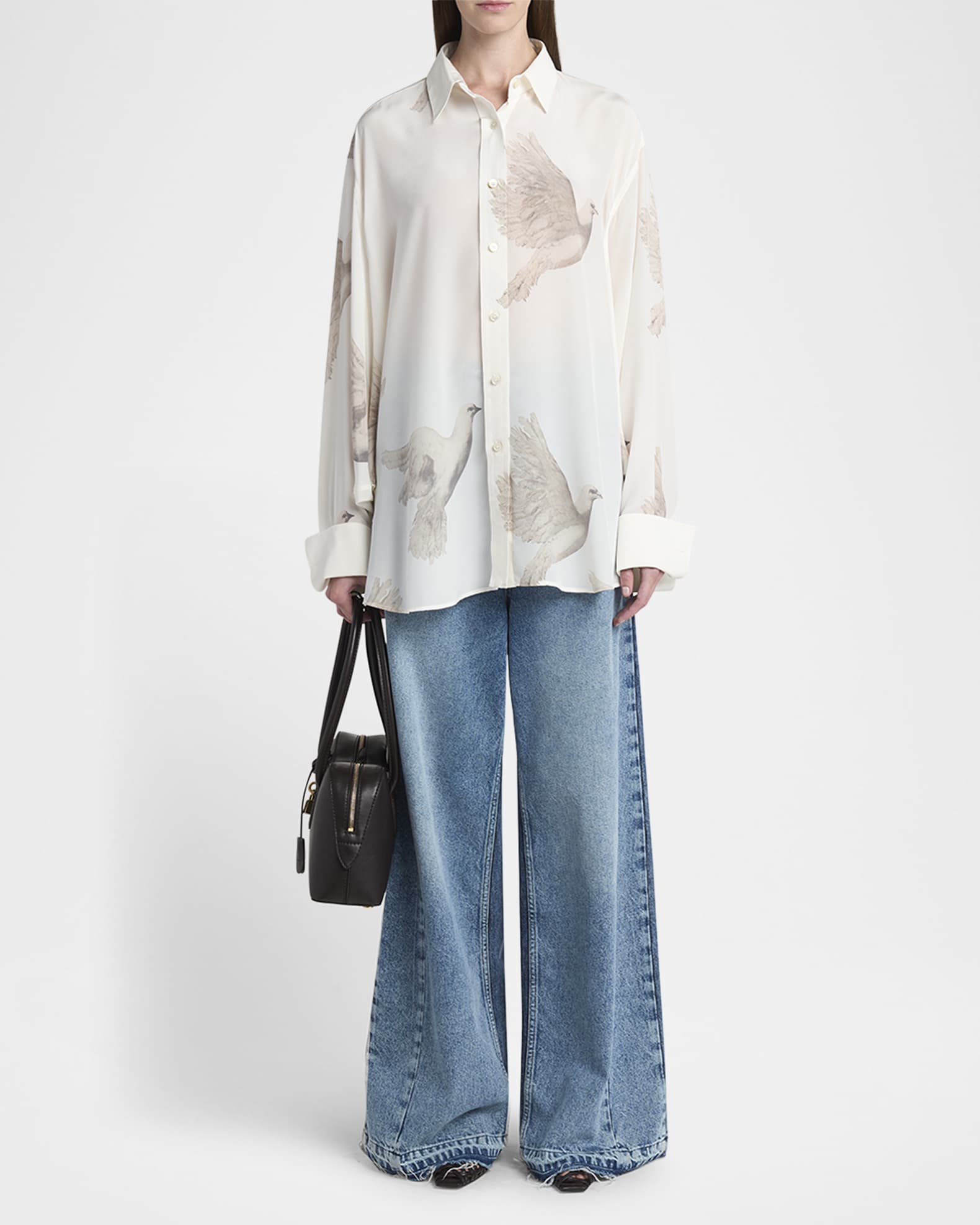 Bird Print Oversized Silk Top 1