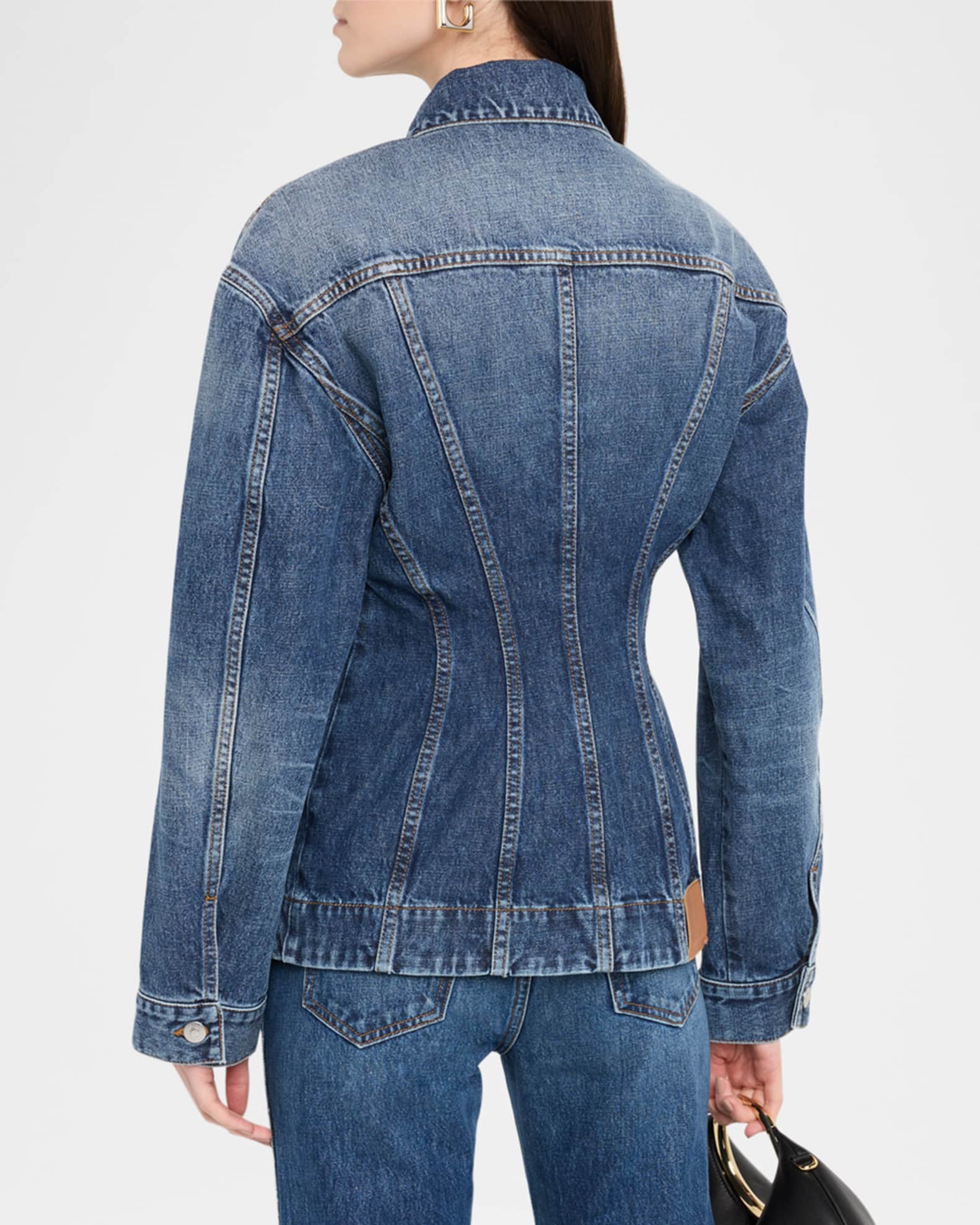 Stella McCartney Two-Tone Waisted Denim Jacket | Neiman Marcus