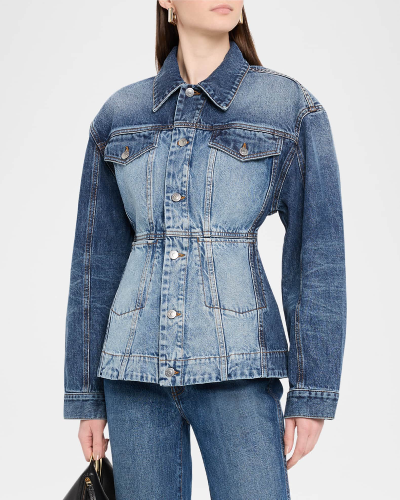 ブルゾン Stella Mccartney Denim Jacket Stella McCartney Two-Tone Waisted Denim Jacket | Neiman Marcus