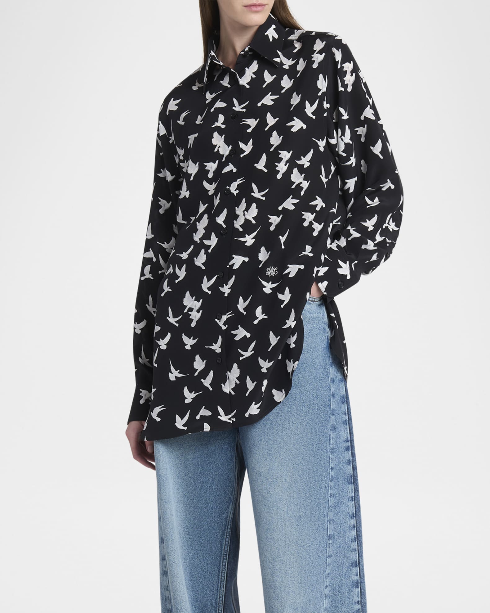 STELLA McCARTNEY シルク100% バードプリントシャツ　植物　鳥 STELLA McCARTNEY シルク100% バードプリントシャツ 植物 鳥
