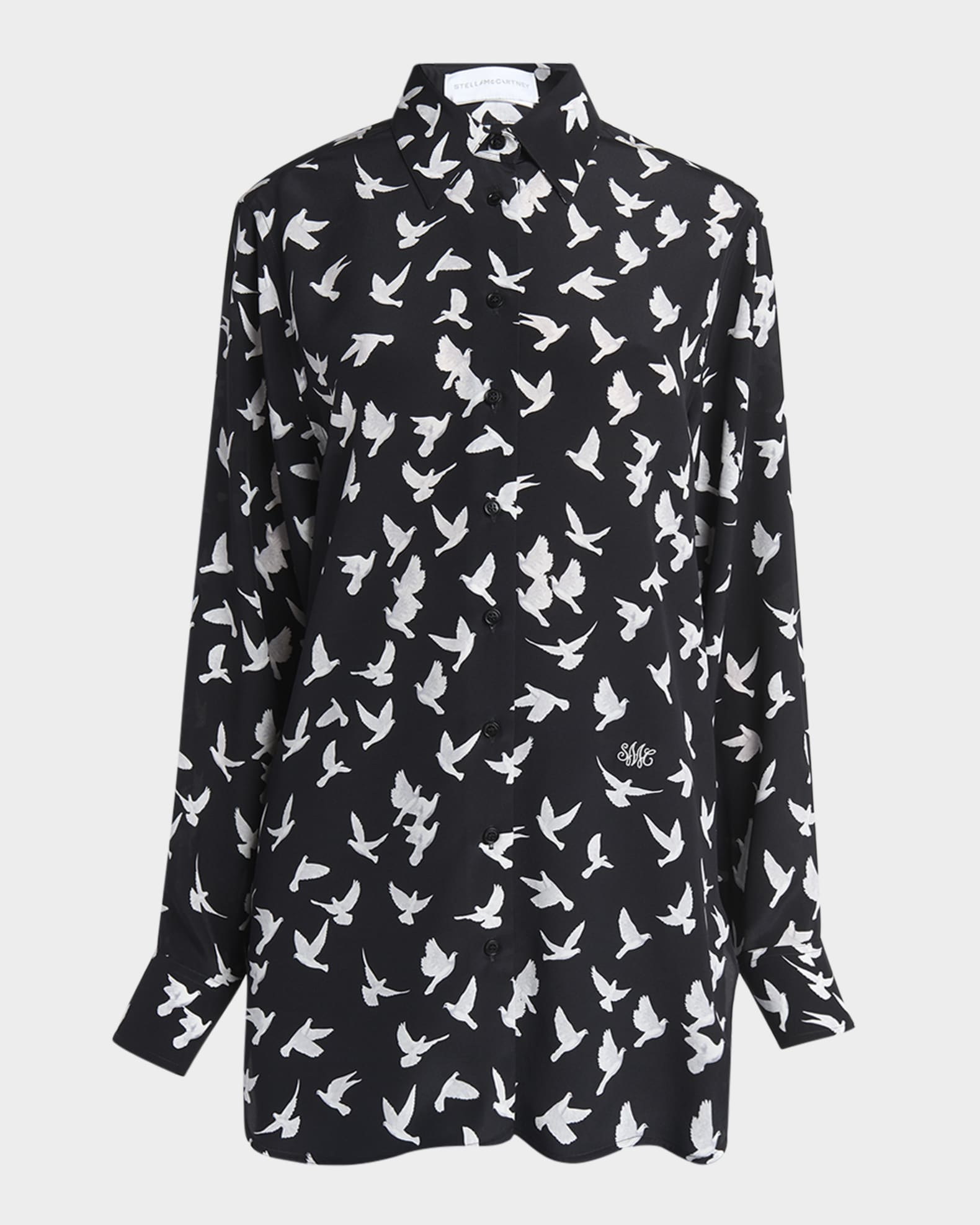 Flying Bird Silk Oversized Button-Down Shirt 0