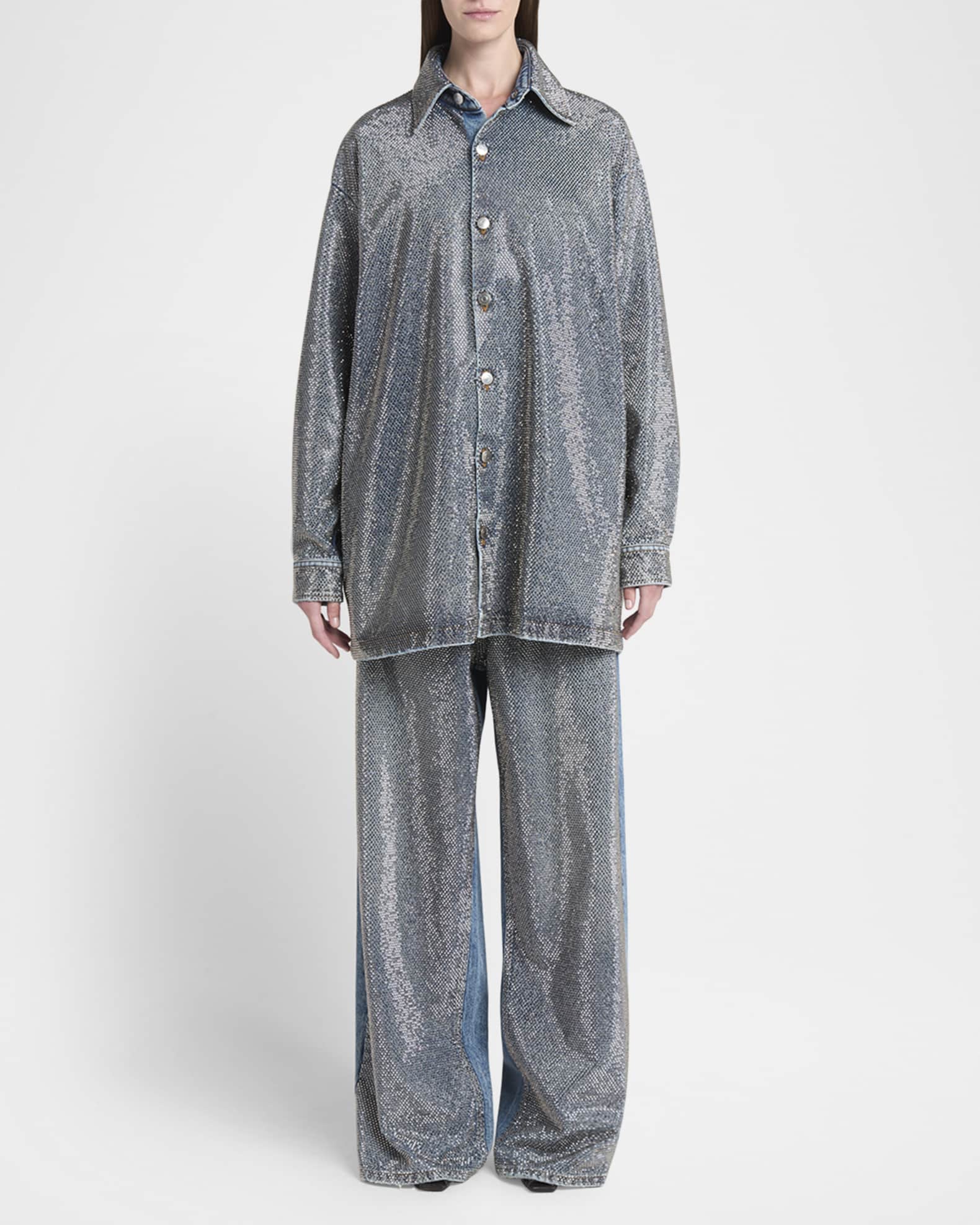 Stella McCartney Crystal Hotfix Wide Leg Jeans | Neiman Marcus