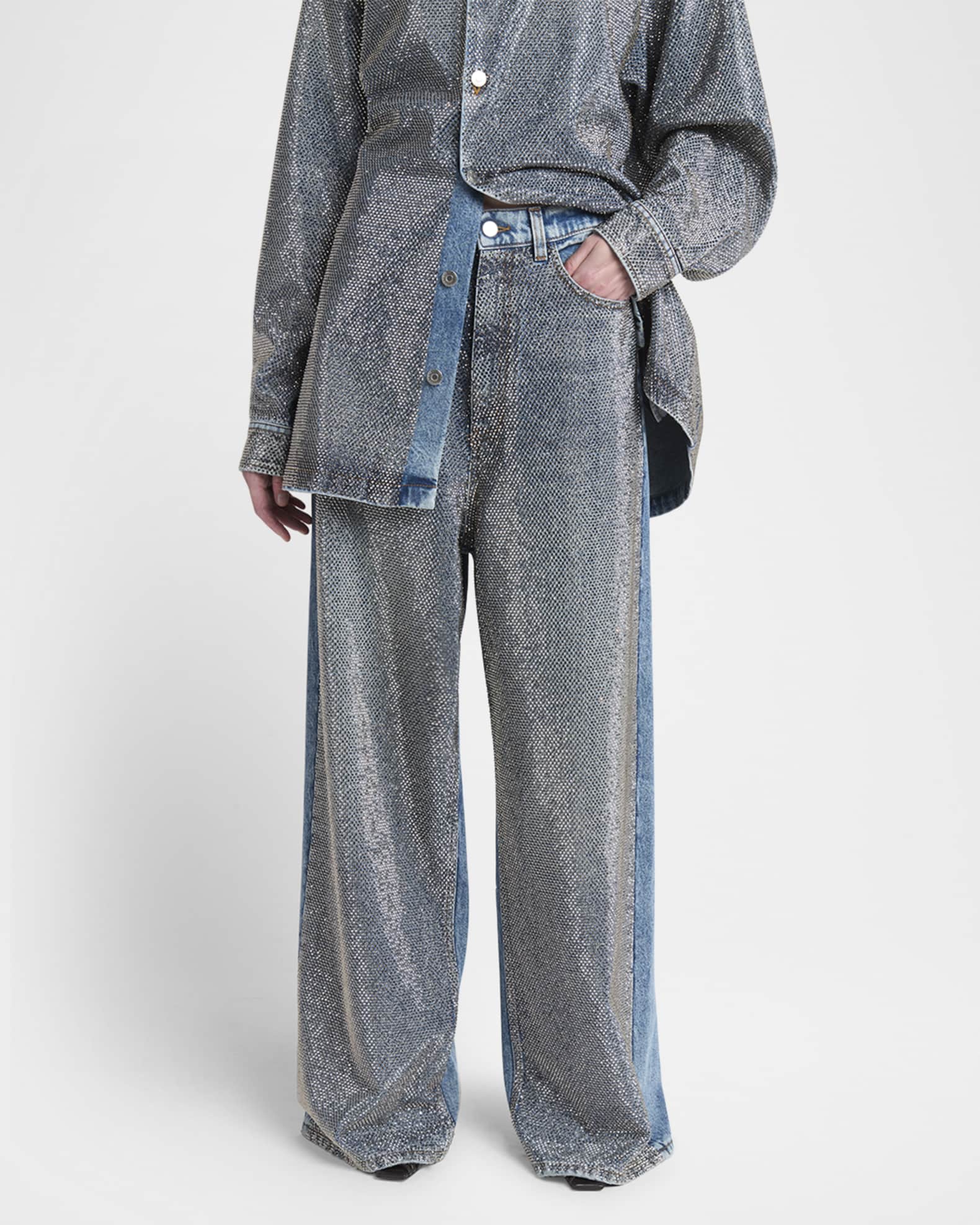 Stella McCartney Crystal Hotfix Wide Leg Jeans | Neiman Marcus