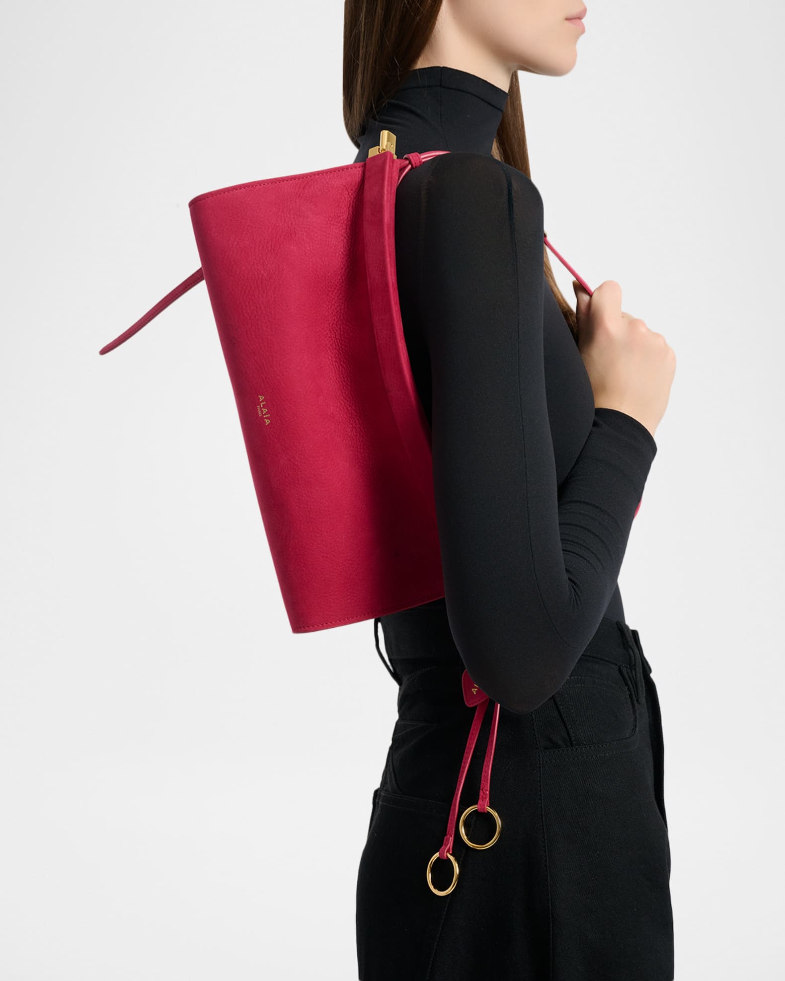 ALAIA Le Click Medium Shoulder Bag in Suede | Neiman Marcus