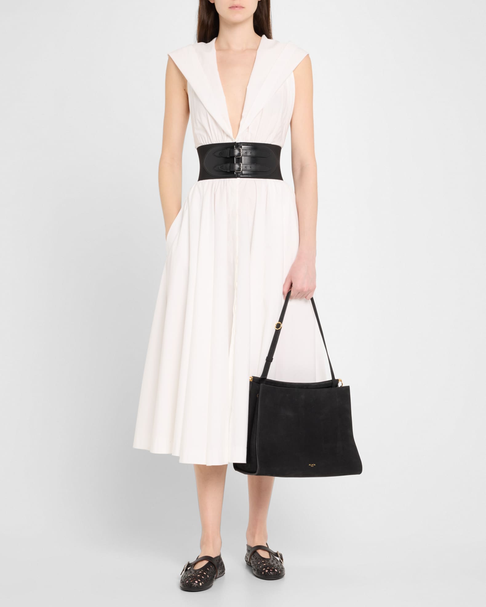 バッグ・カバンその他 Alaia Le Click medium square khaki nubuck bag ALAIA Le Click Medium Square Tote Bag in Nubuck Leather