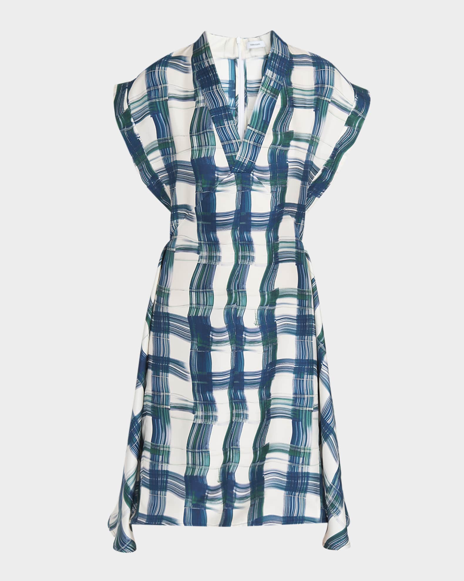 Brushstroke Check Short Silk Dress 0