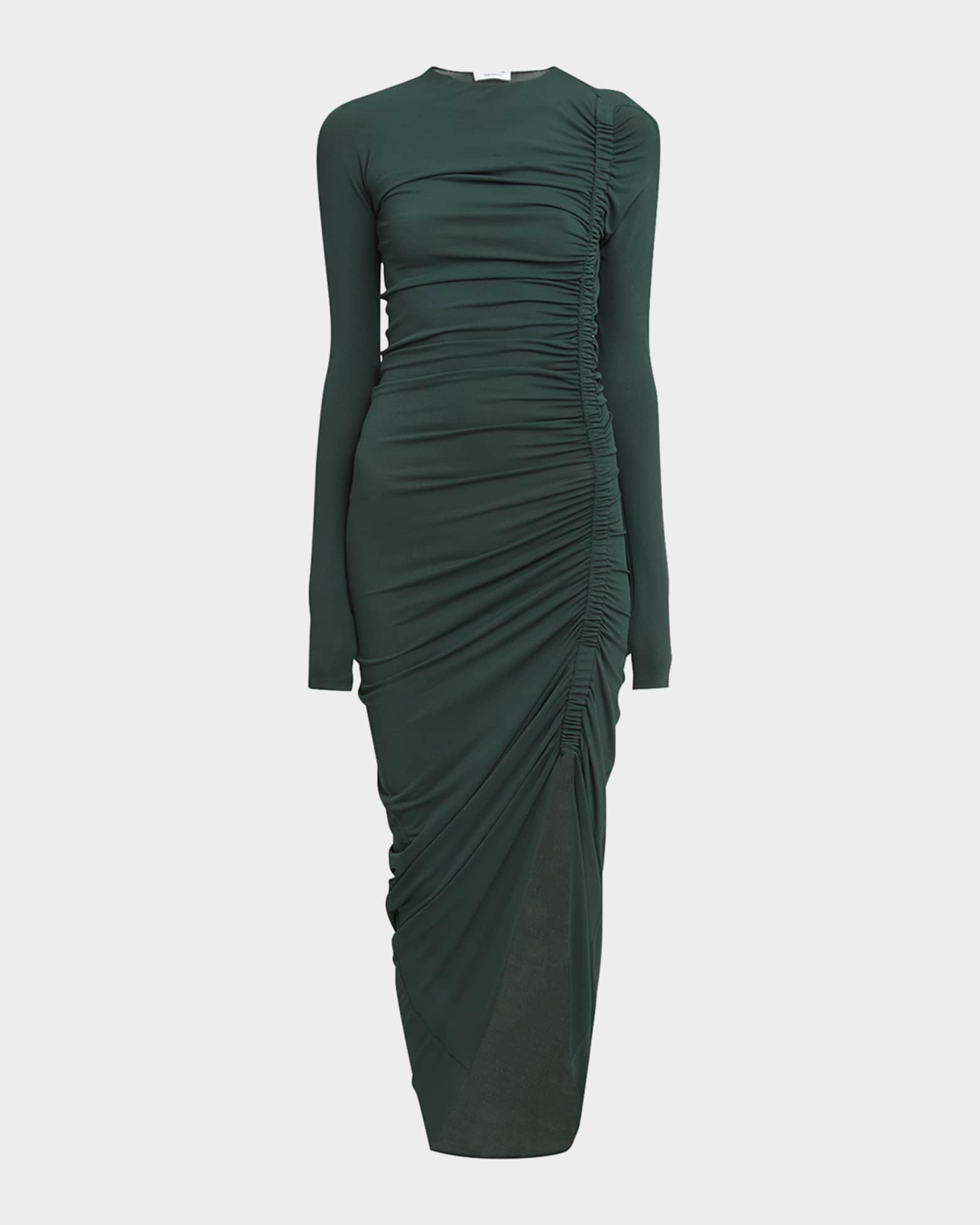 Ruched Long Sleeve Asymmetric Jersey Dress 0
