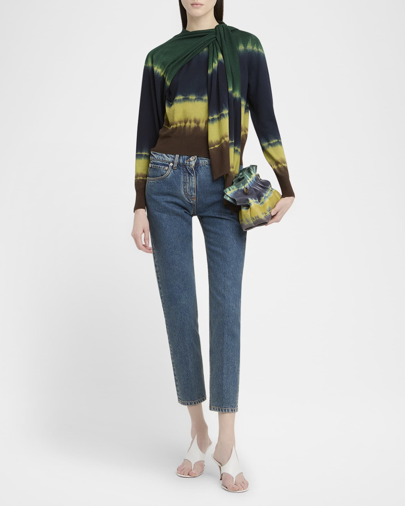 Tie-Dye Wool Knit Shoulder-Tie Sweater 1