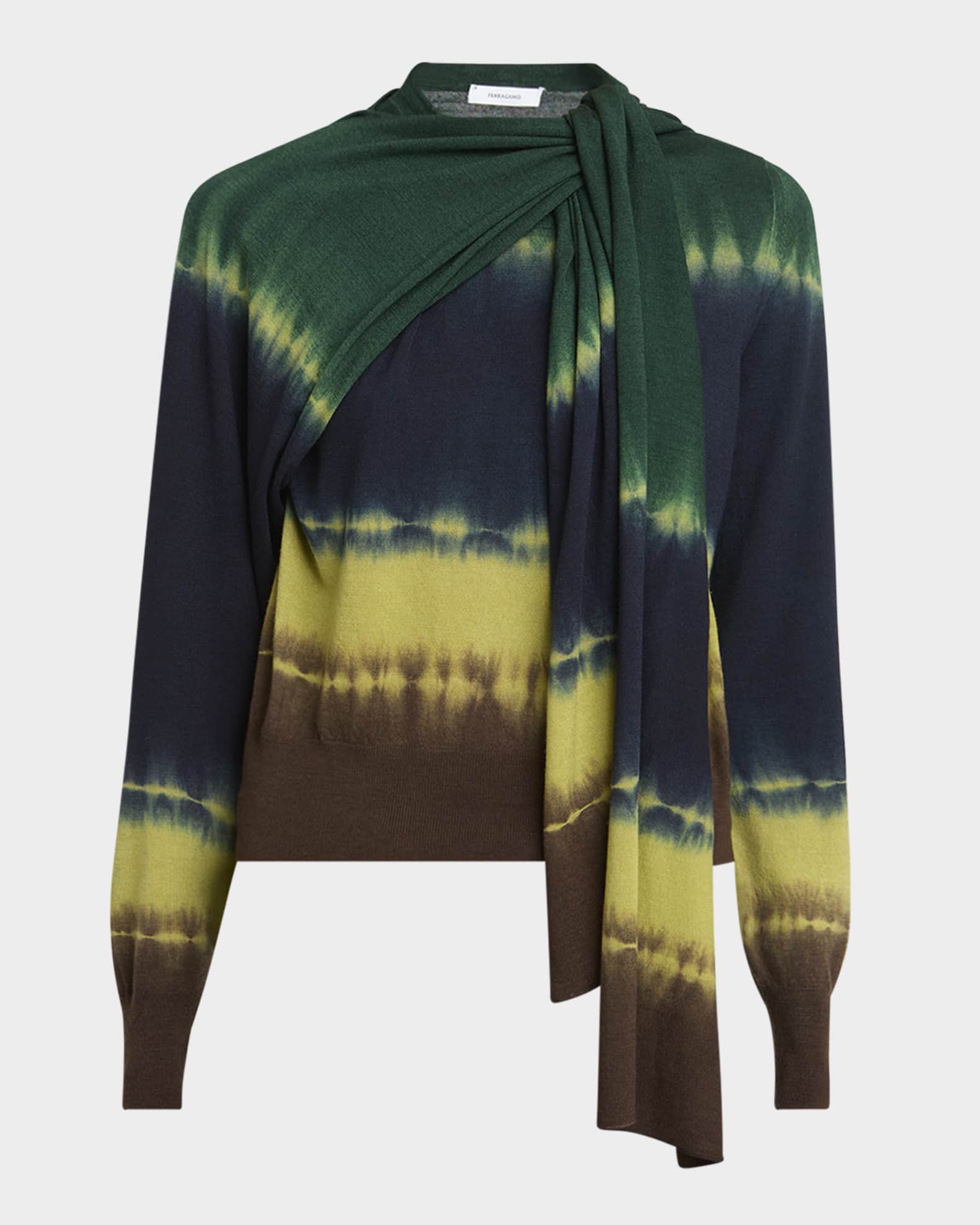 Tie-Dye Wool Knit Shoulder-Tie Sweater 0