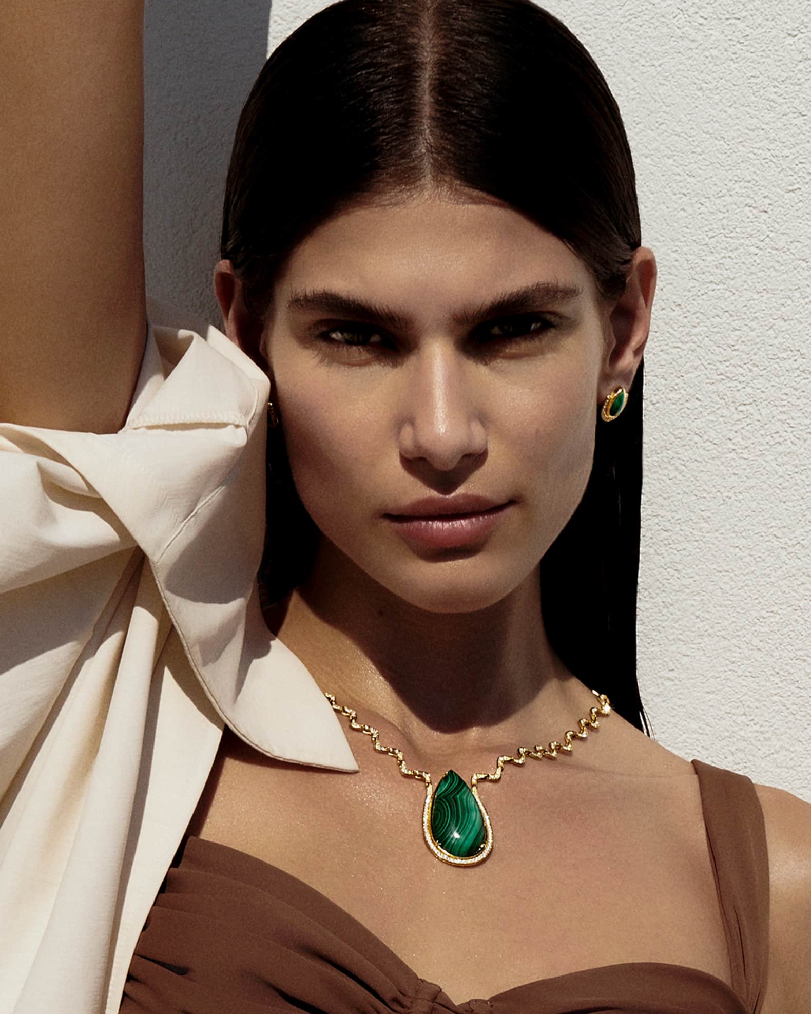 18K Yellow Gold Victoria Diamond and Malachite Pendant Necklace 1