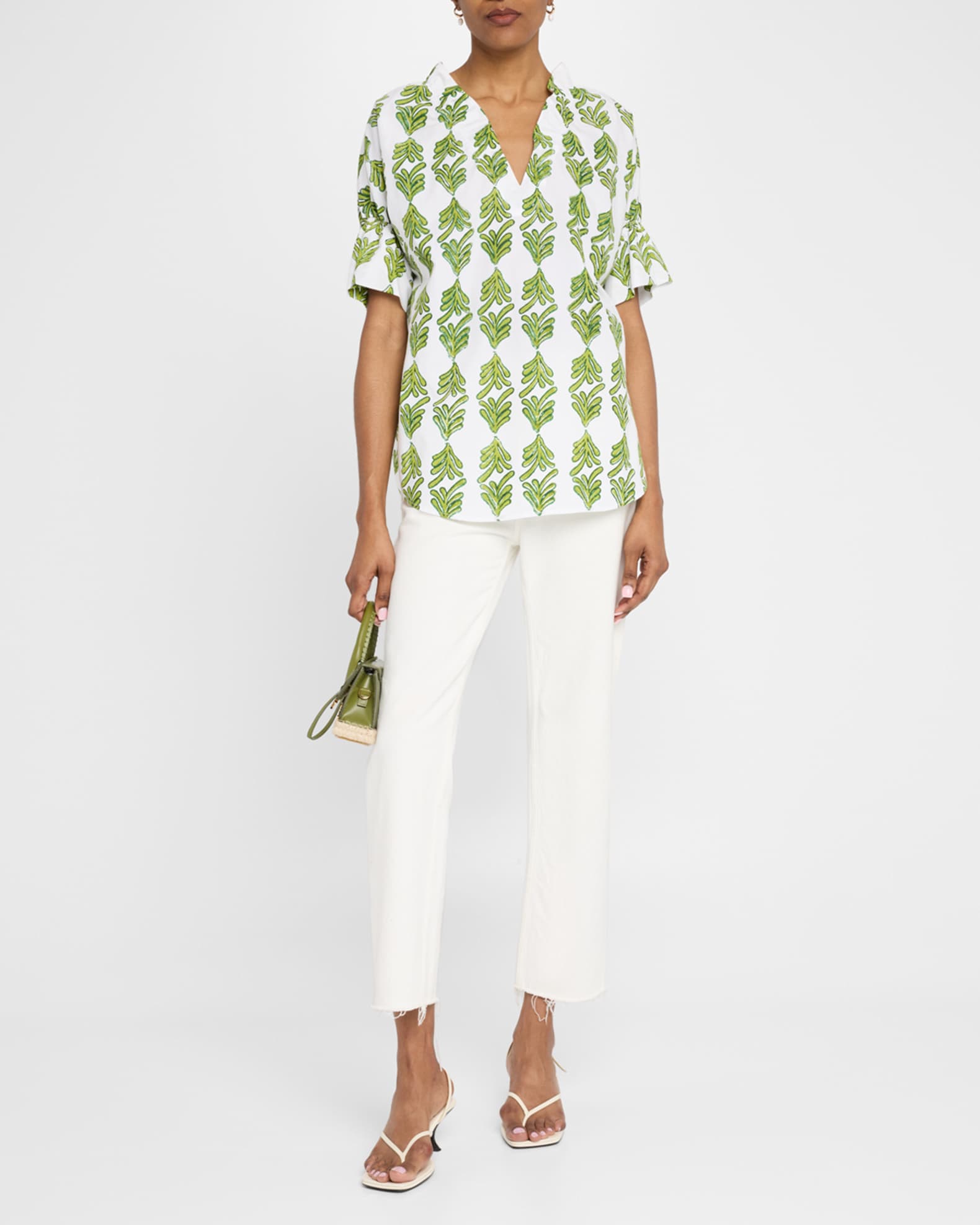 Crosby Leaf-Print Cotton Poplin Top 1
