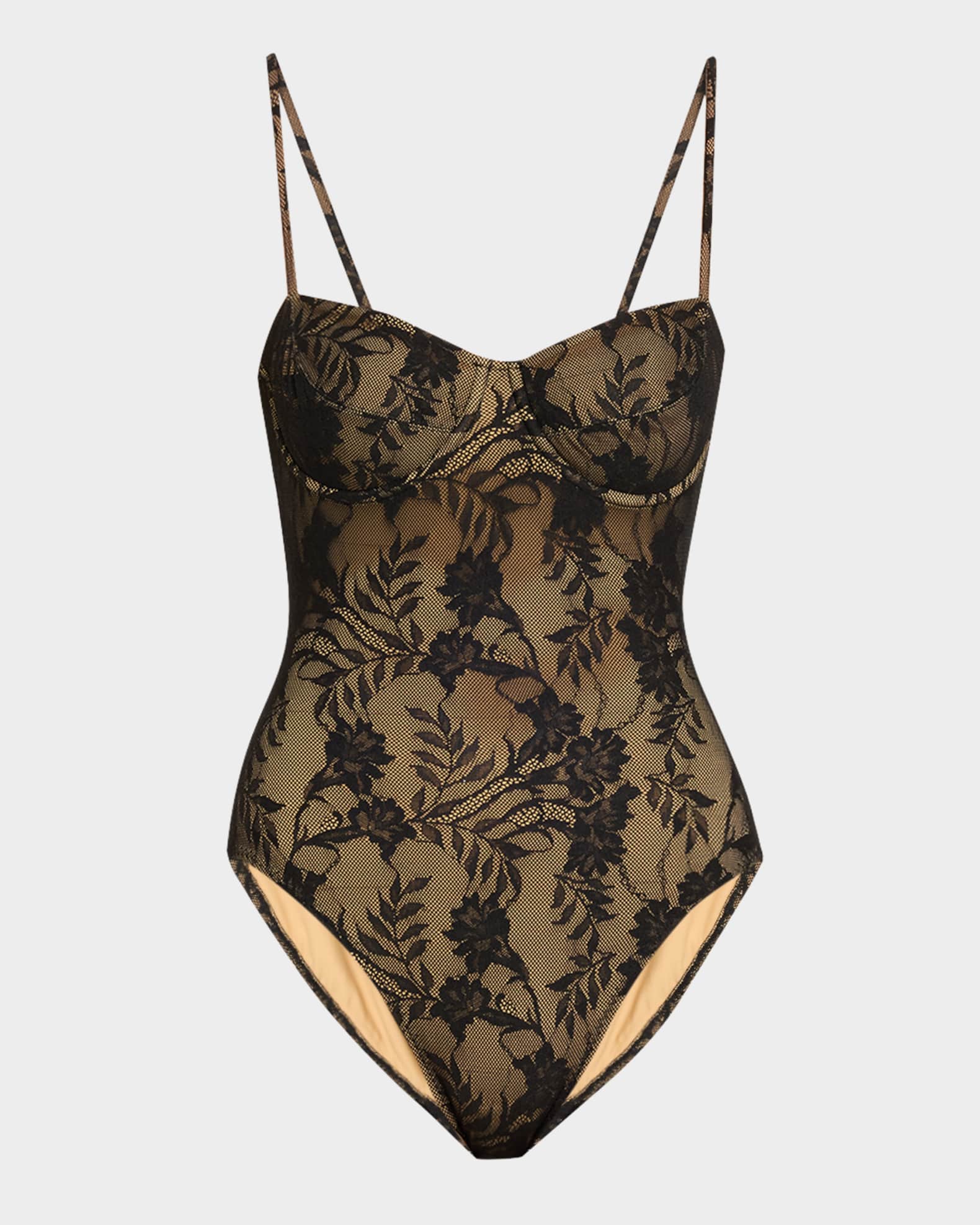 Stretch Lace Underwire One-Piece Swimsuit 0