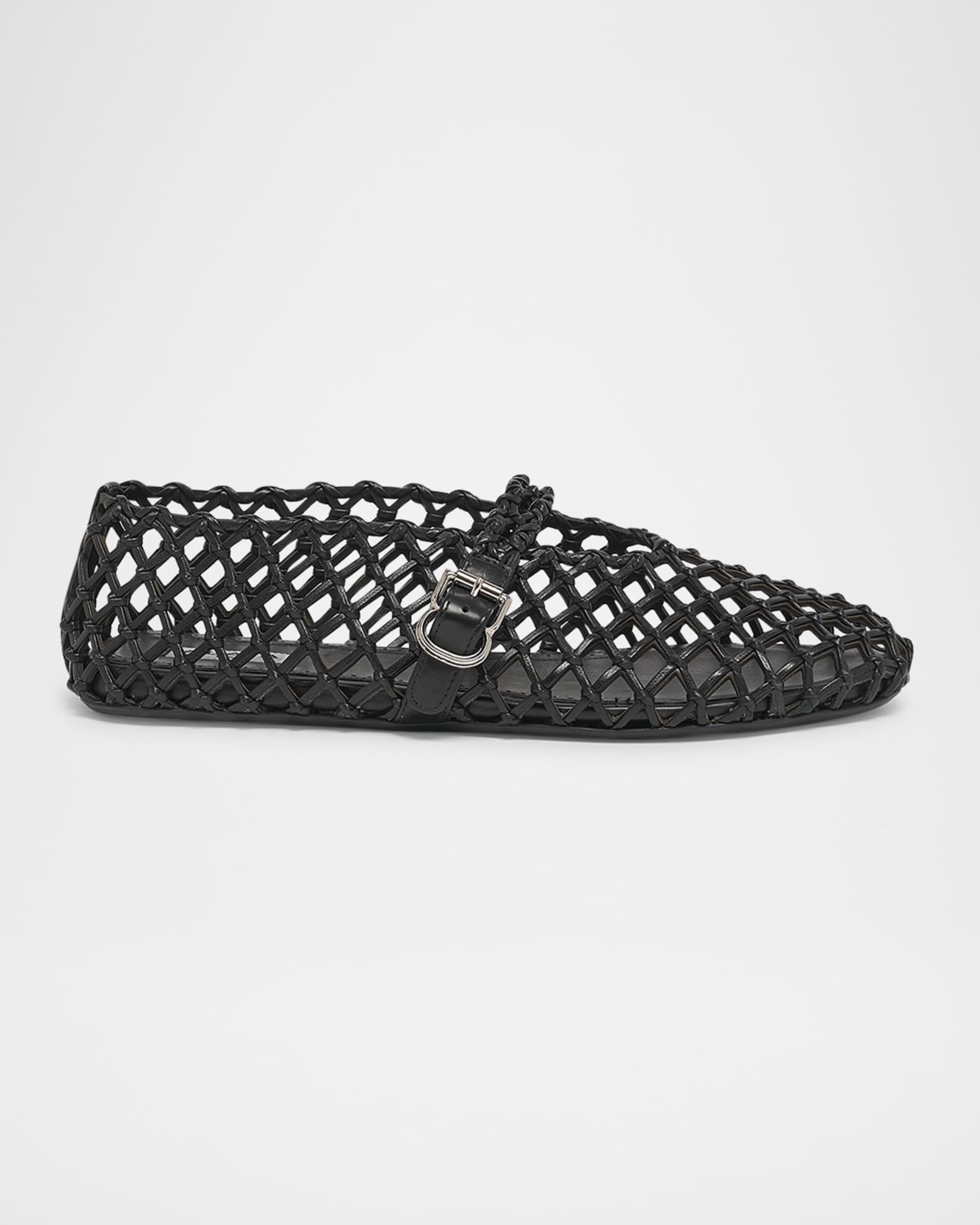 Leather Net Mary Jane Ballerina Flats 0