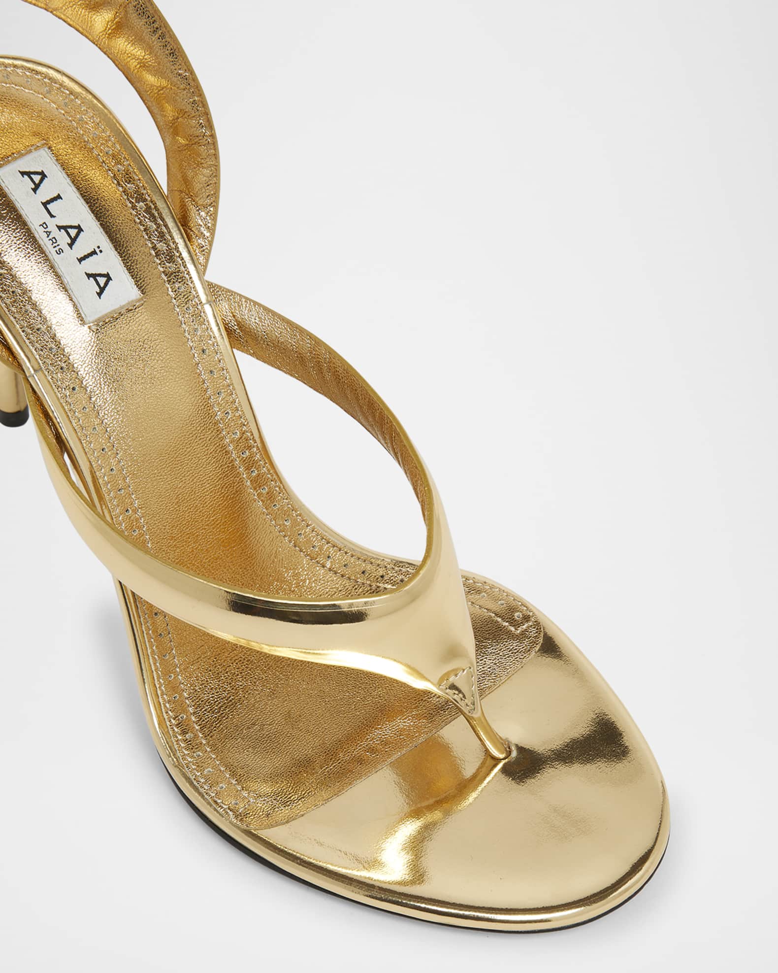 ALAIA Tong Metallic Leather Sandals | Neiman Marcus