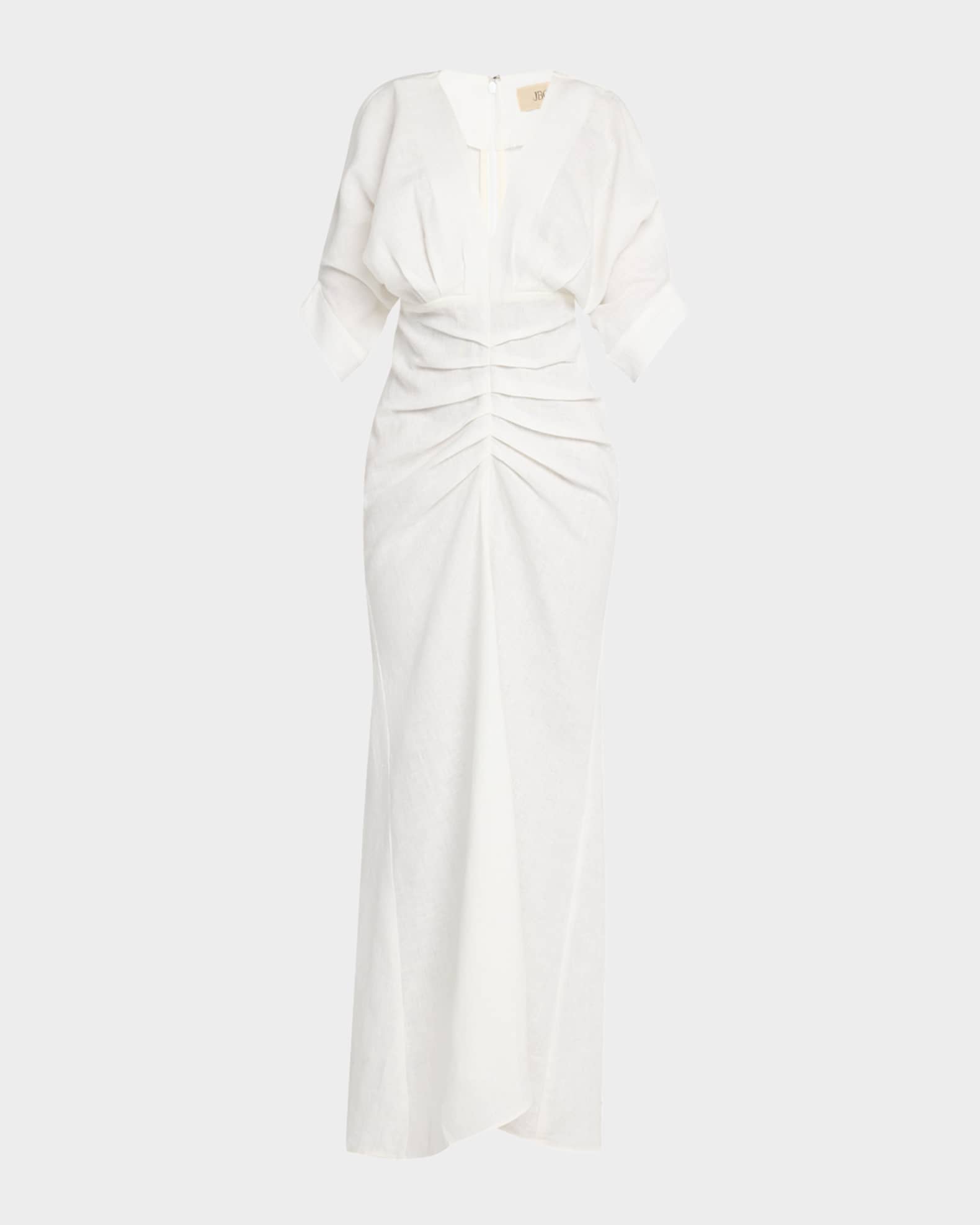 Brennan Gathered Linen Maxi Dress 0
