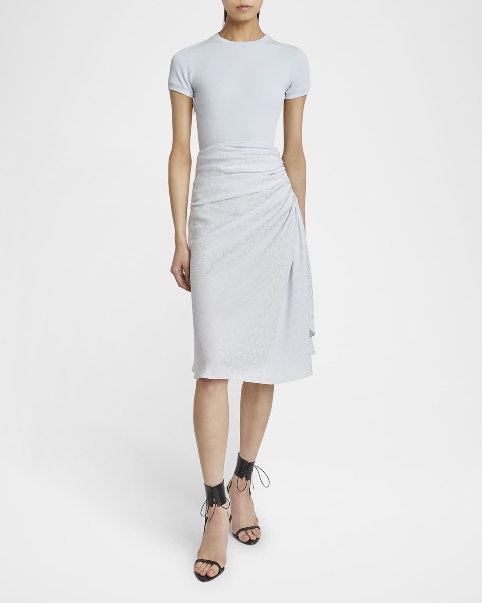 Ruched Monogram Draped Silk Midi Dress 1