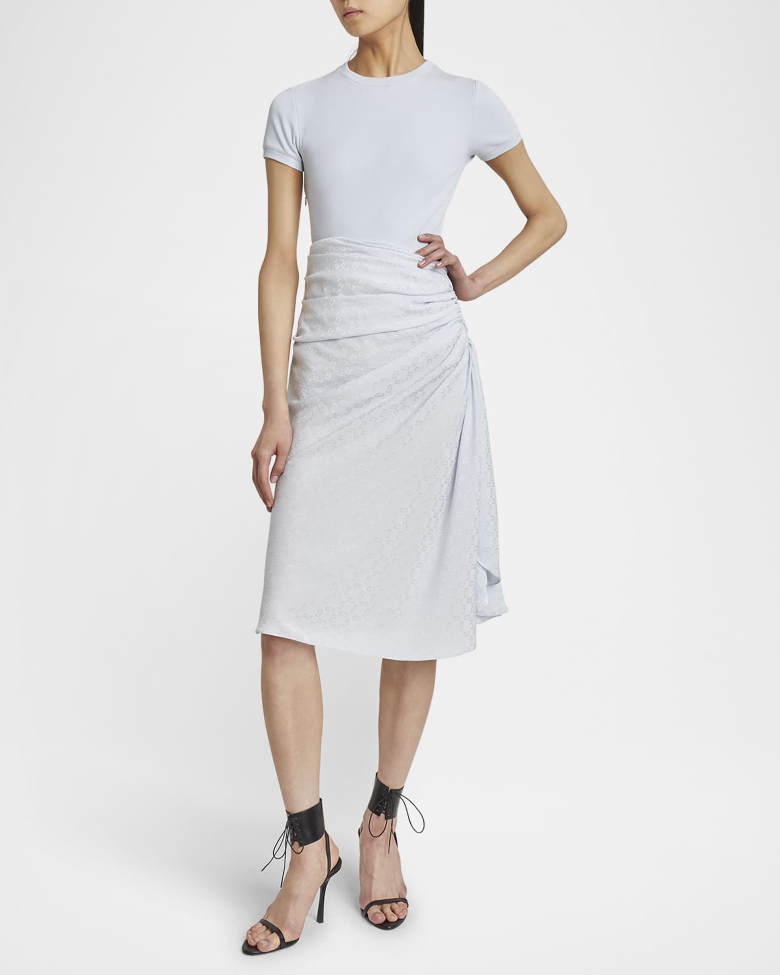 Givenchy Ruched Monogram Draped Silk Midi Dress | Neiman Marcus