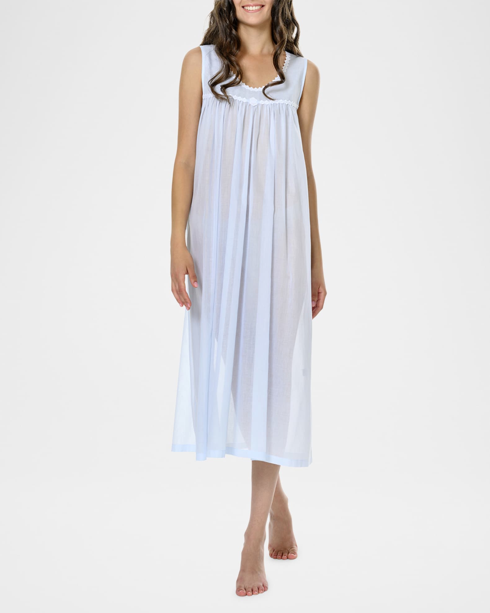Betty Ruched Lace-Trim Cotton Nightgown 1