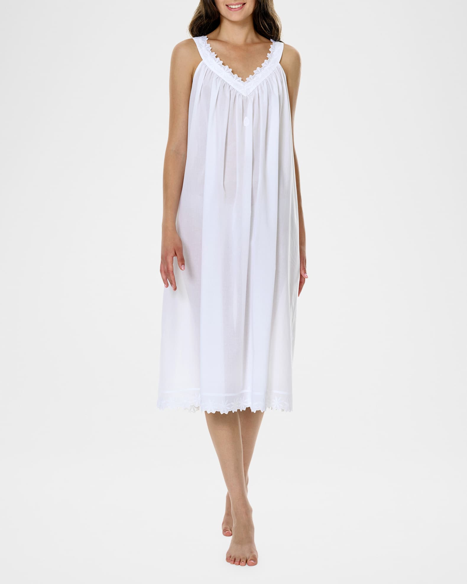 Conny-1 Ruched Lace-Trim Cotton Nightgown 1