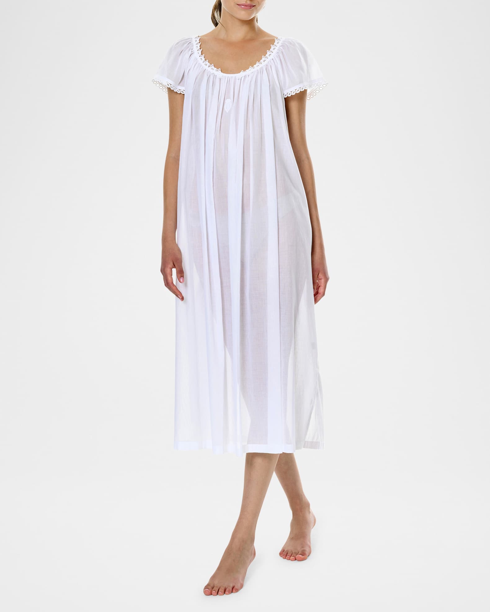 Vanessa-2 Ruched Lace-Trim Cotton Nightgown 1