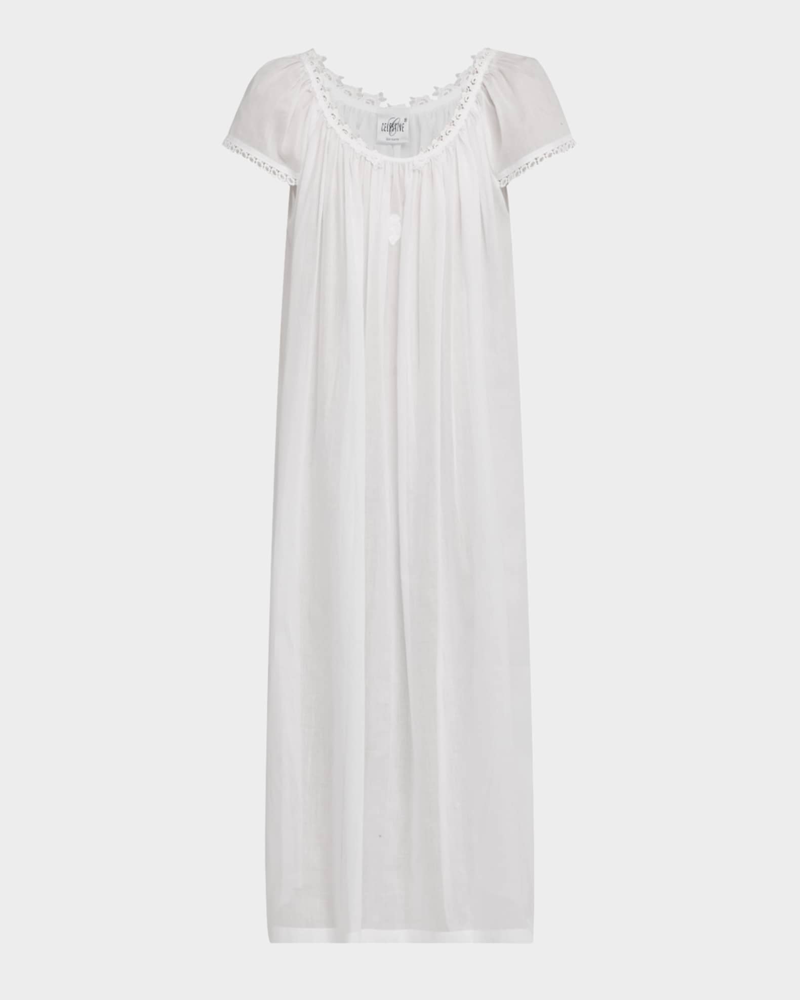 Vanessa-2 Ruched Lace-Trim Cotton Nightgown 0