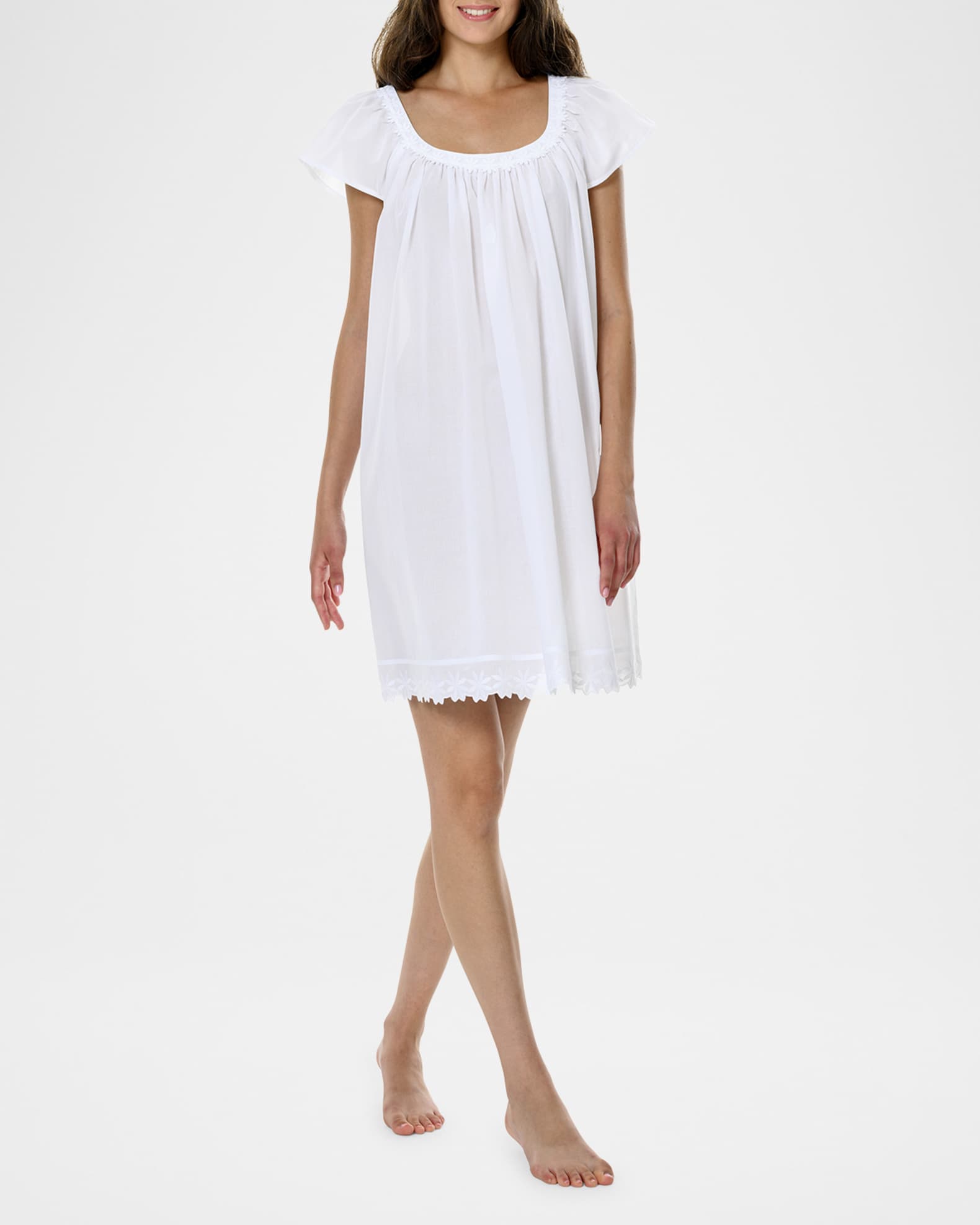 Conny-2 Ruched Lace-Trim Cotton Babydoll 1