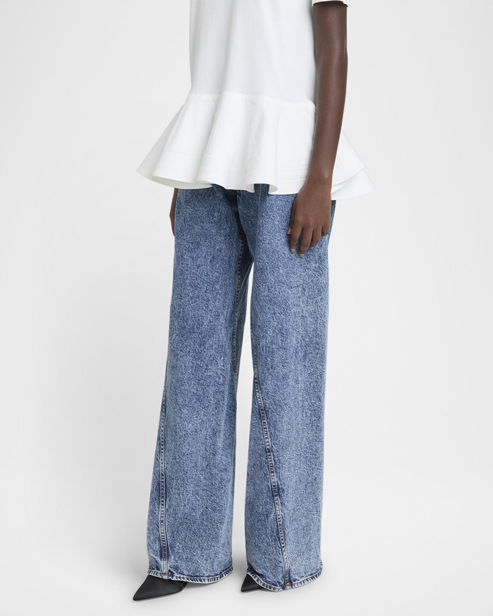 ALAIA Twisted-Hem Wide-Leg Acid Denim Jeans | Neiman Marcus